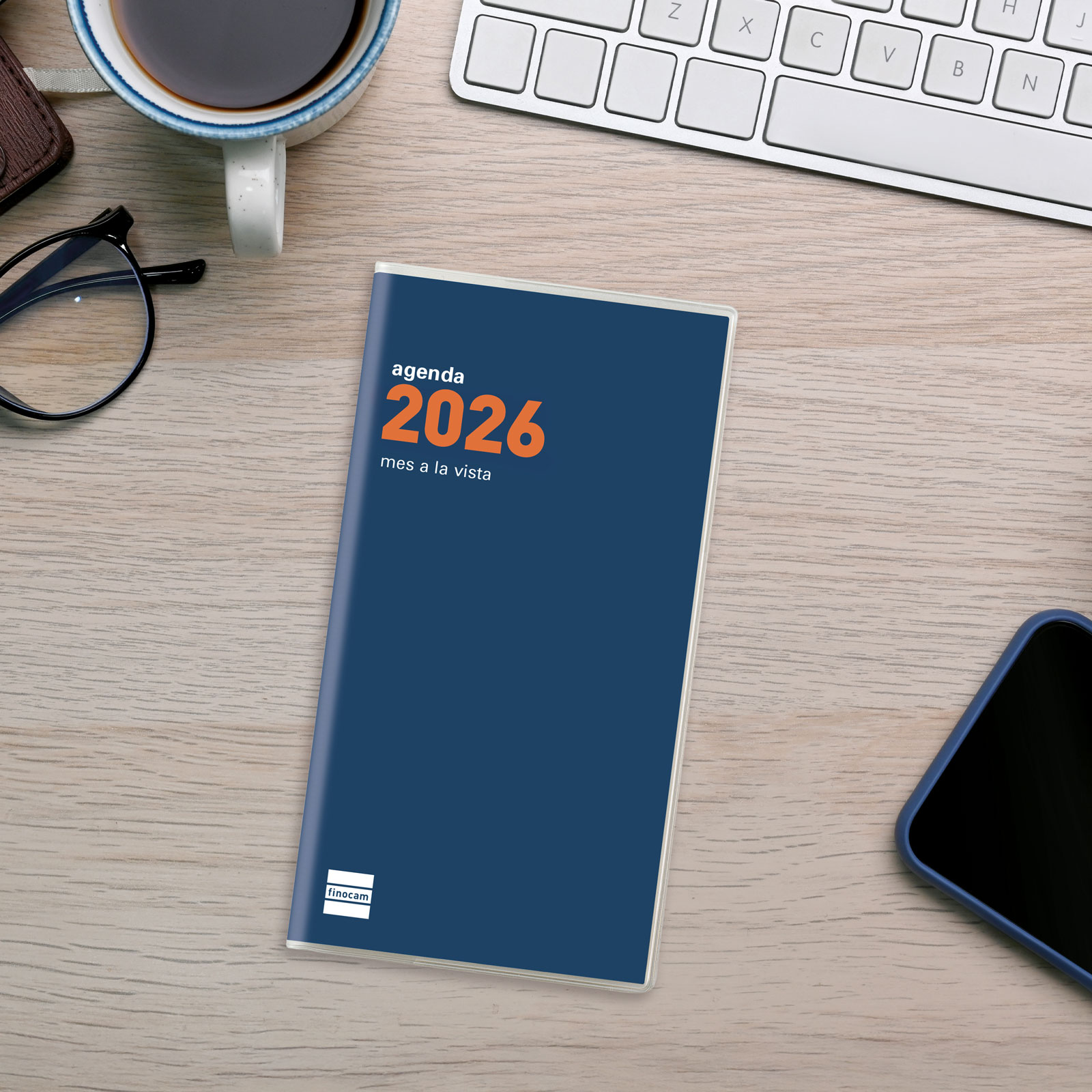 Agenda año 2026 Plana Coctel PL4-80x150 mm Mes Vista Finocam azul castellano Azul-2