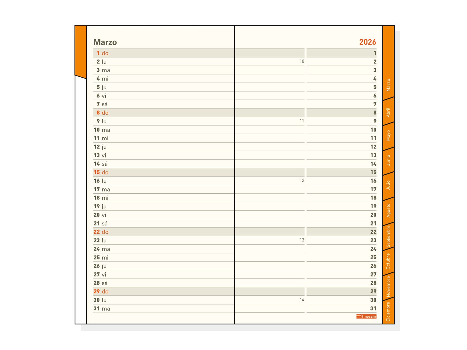 Agenda año 2026 Plana Coctel PL4-80x150 mm Mes Vista Finocam burdeos castellano Burdeos-3