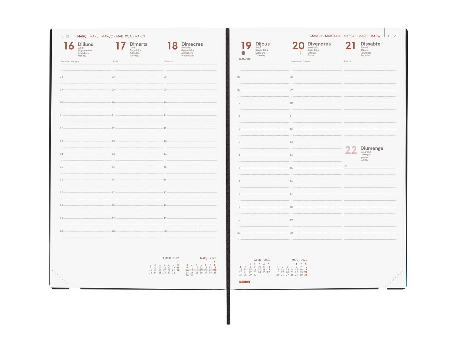 Agenda encuadernada año 2026 Dynamic Mara Y11-165x240 mm Semana Vista Vertical Finocam azul catalán multilingüe Azul-4