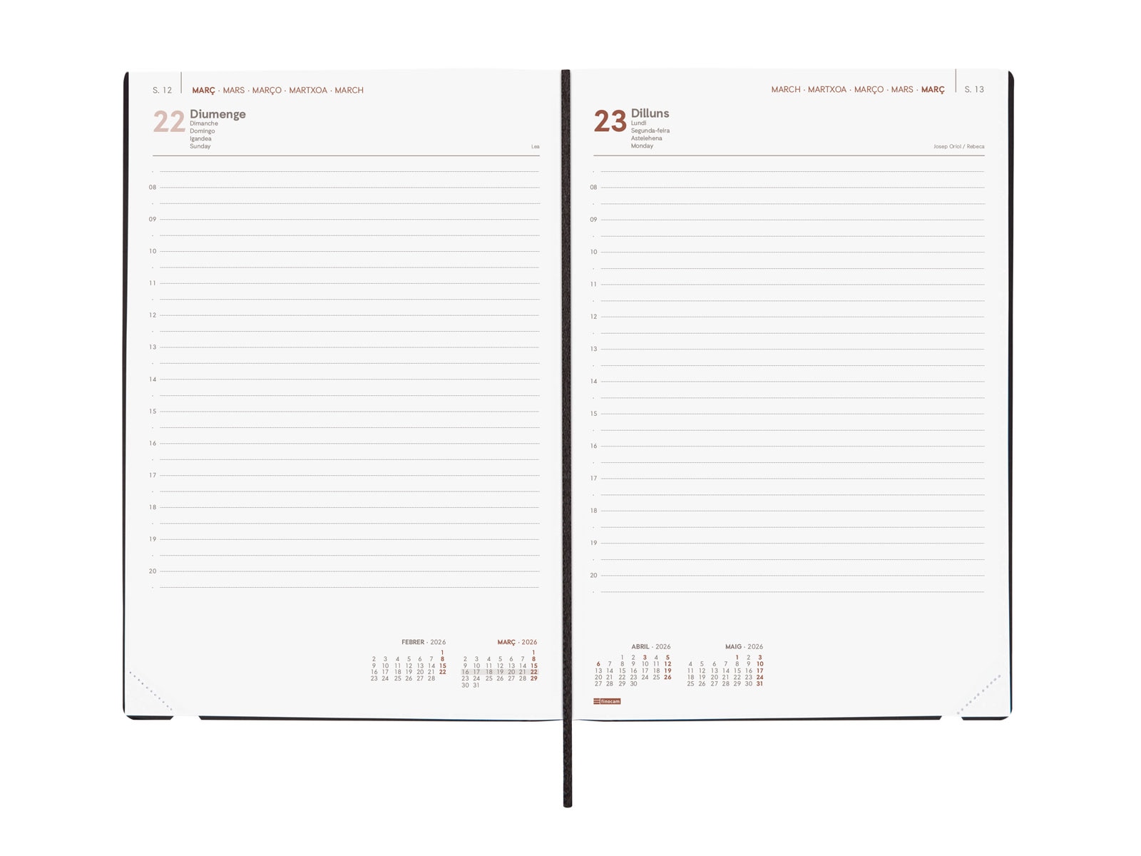 Agenda encuadernada año 2026 Dynamic Mara Y11-165x240 mm 1 Día Página Finocam azul catalán multilingüe 4
