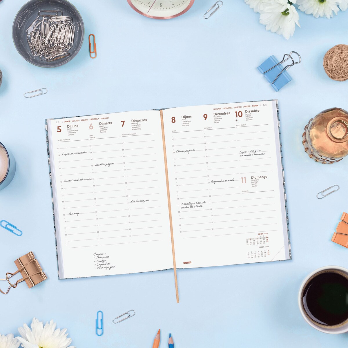 Agenda encuadernada año 2026 Dynamic Berlin Y10-140x204 mm Semana Vista Vertical Cotton Finocam multicolor catalán multilingüe Multicolor-3