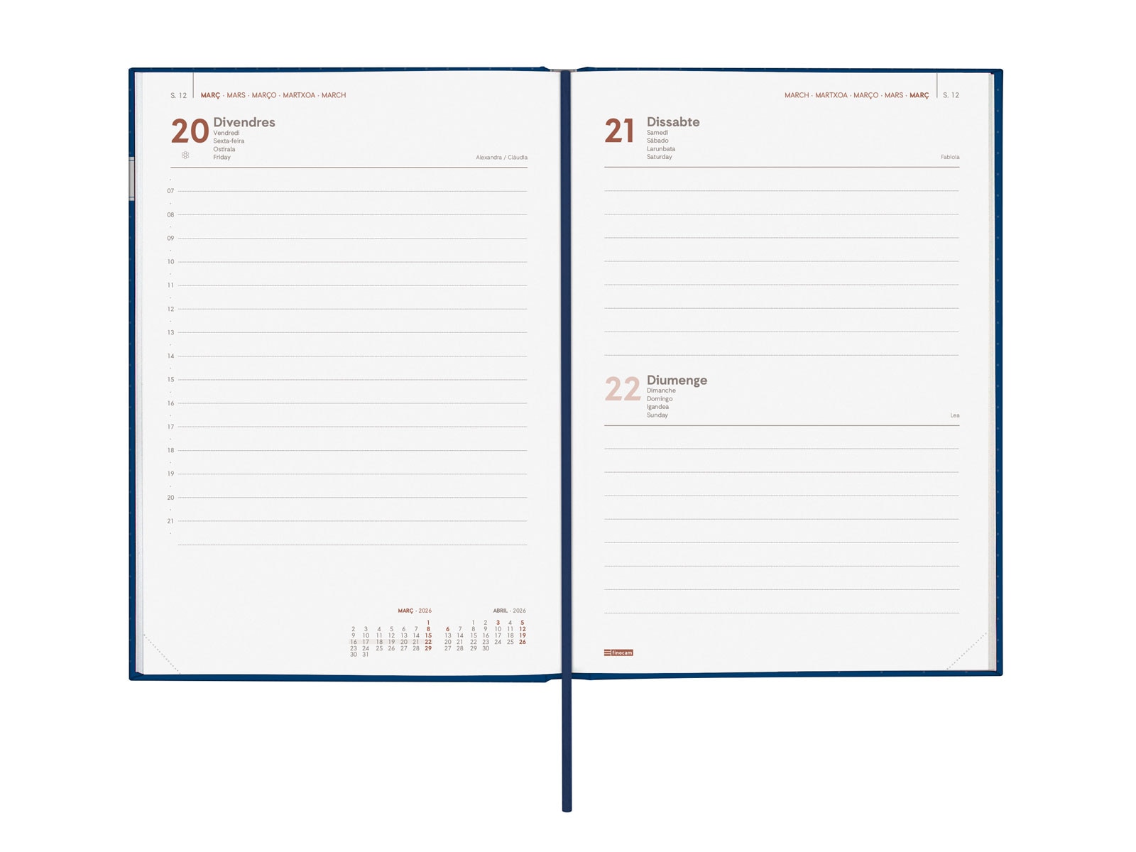 Agenda encuadernada año 2026 Dynamic Porto Y10-140x204 mm 1 Día Página Finocam azul catalán multilingüe 4