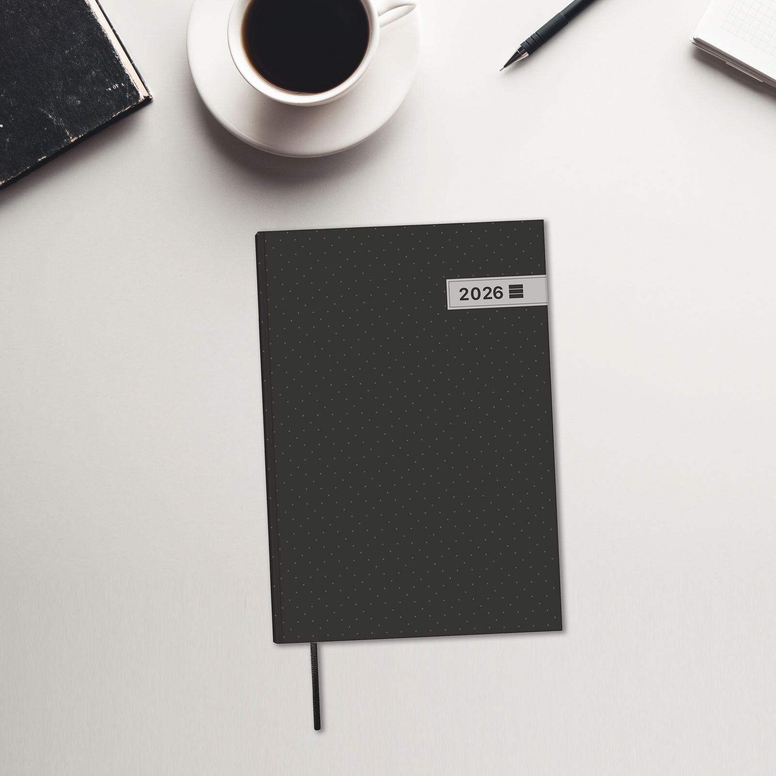 Agenda encuadernada año 2026 Dynamic Porto Y10-140x204 mm 1 Día Página Finocam negro catalán multilingüe 2