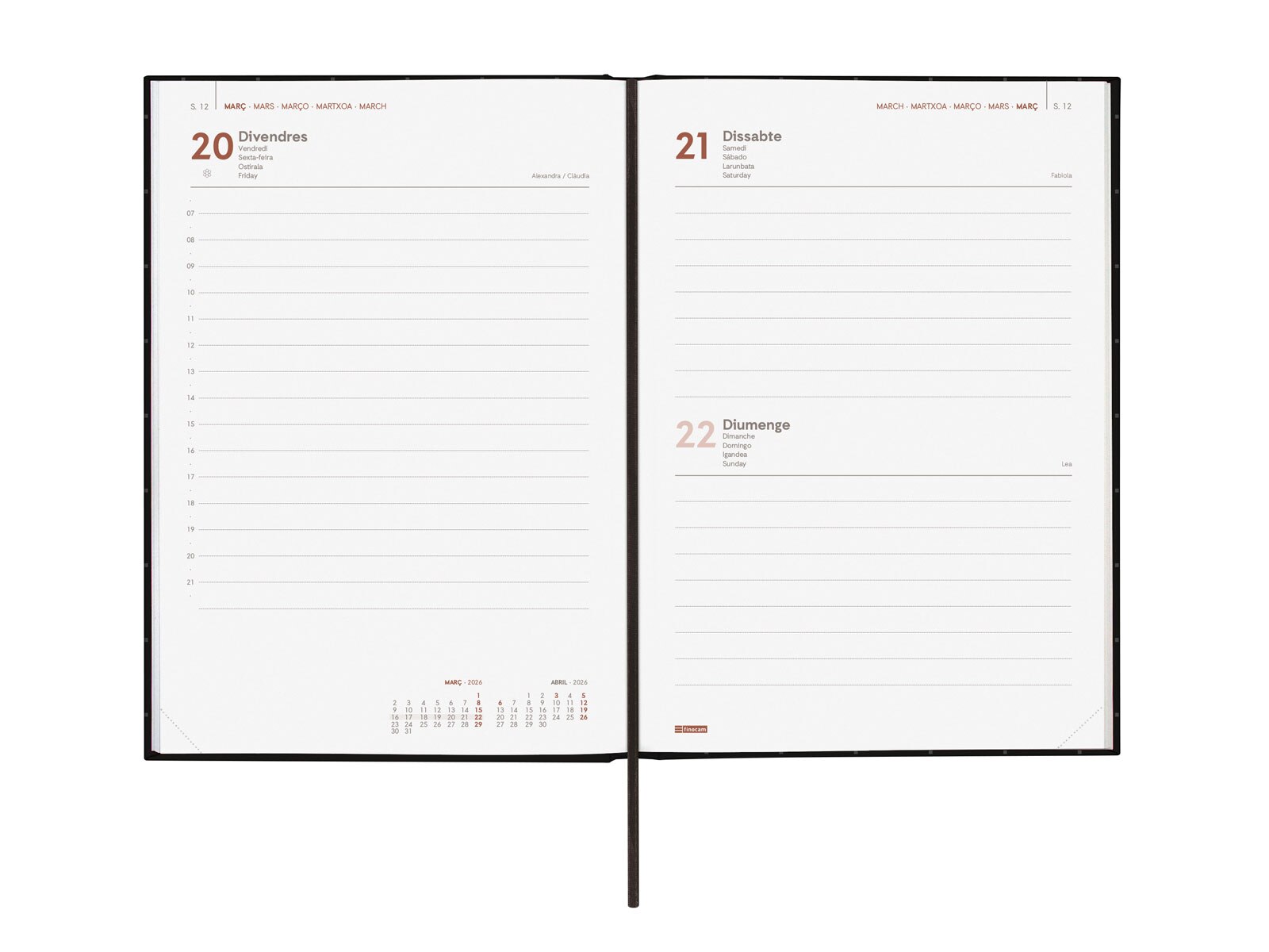 Agenda encuadernada año 2026 Dynamic Porto Y10-140x204 mm 1 Día Página Finocam negro catalán multilingüe 4