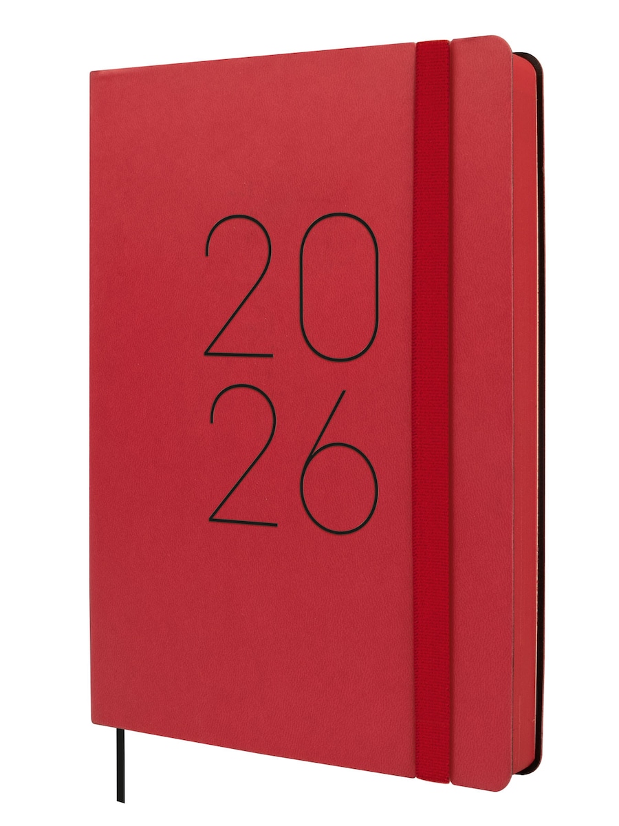 Agenda encuadernada año 2026 Flexi Lisa FA5-148x210 mm 1 Día Página Finocam rojo catalán multilingüe 1