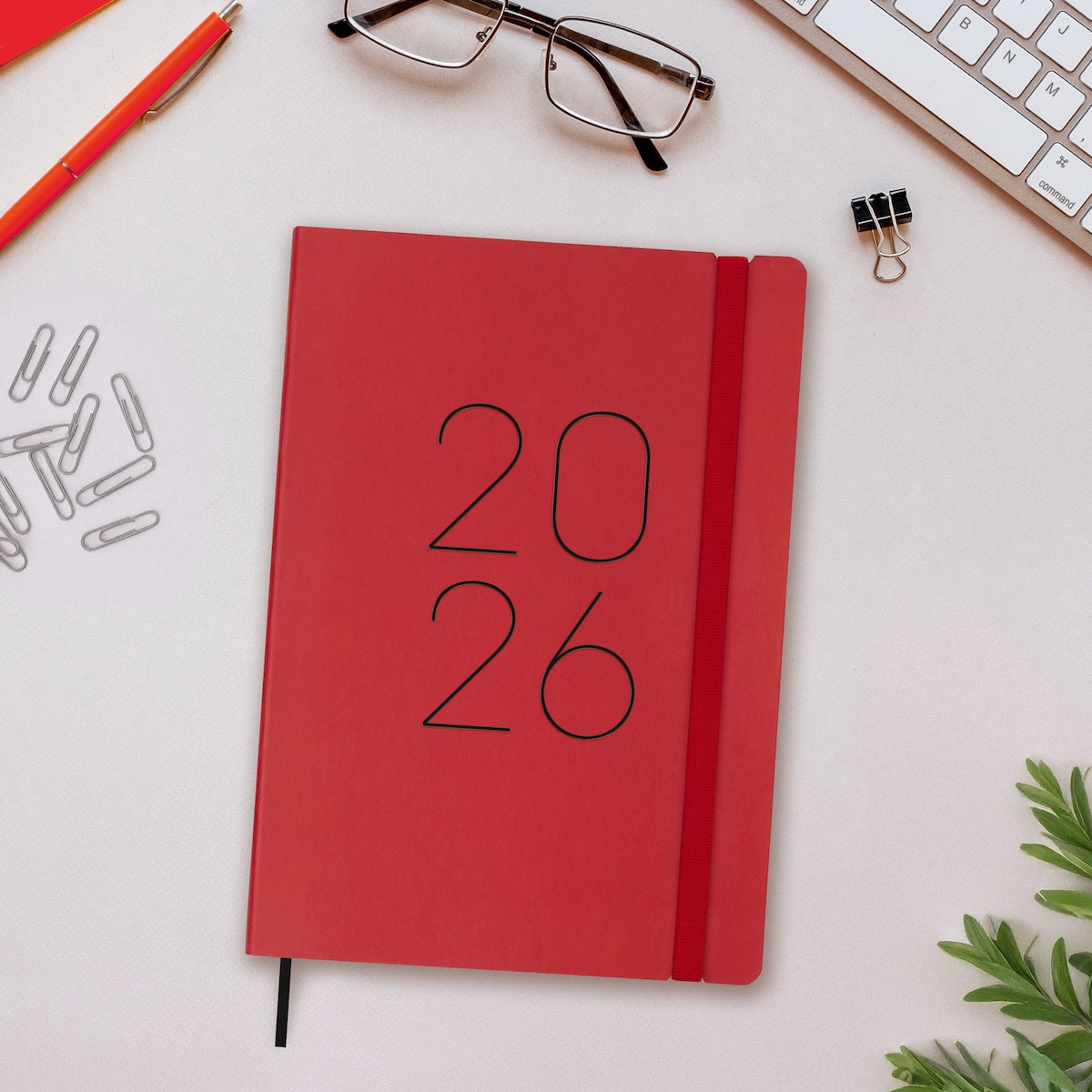 Agenda encuadernada año 2026 Flexi Lisa FA5-148x210 mm 1 Día Página Finocam rojo catalán multilingüe 2