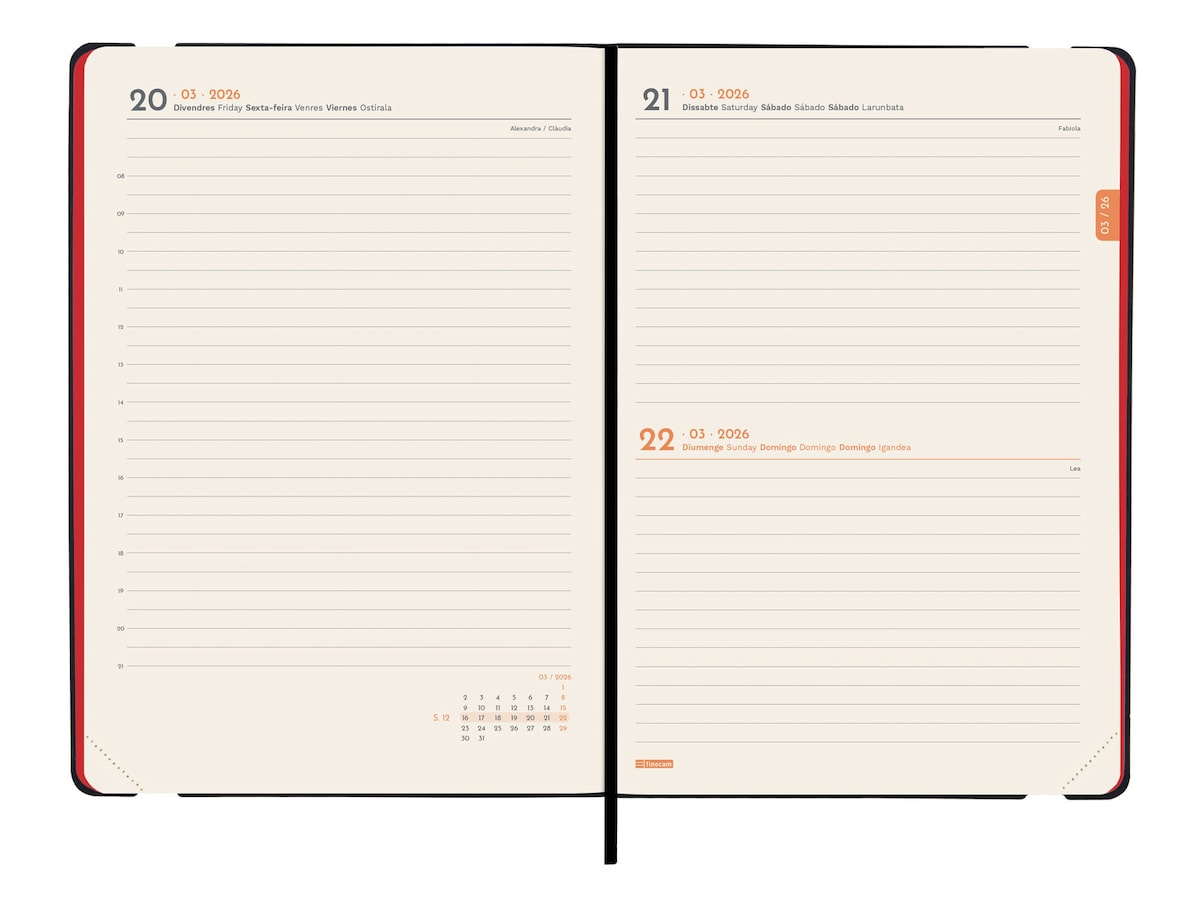 Agenda encuadernada año 2026 Flexi Lisa FA5-148x210 mm 1 Día Página Finocam rojo catalán multilingüe 4