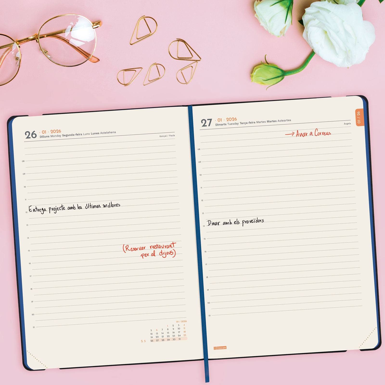 Agenda encuadernada año 2026 Flexi Joy FA5-148x210 mm 1 Día Página Fiona Finocam multicolor catalán multilingüe 3