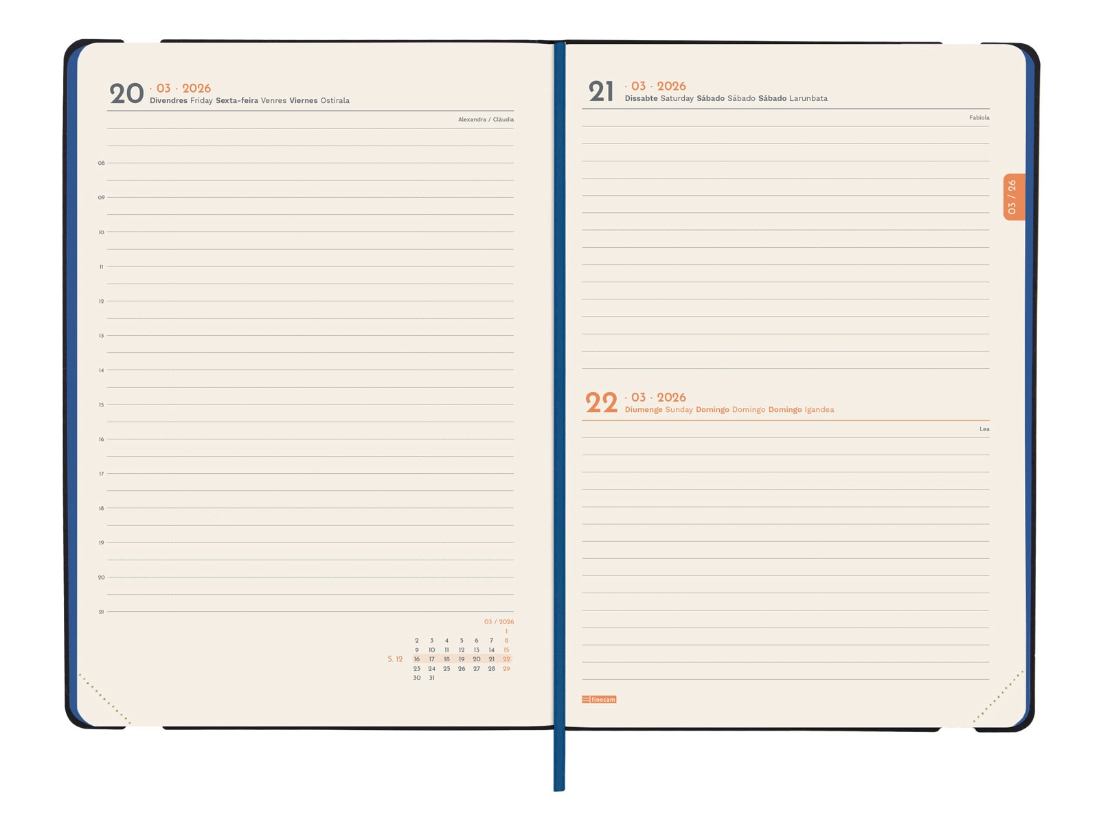 Agenda encuadernada año 2026 Flexi Joy FA5-148x210 mm 1 Día Página Fiona Finocam multicolor catalán multilingüe 4