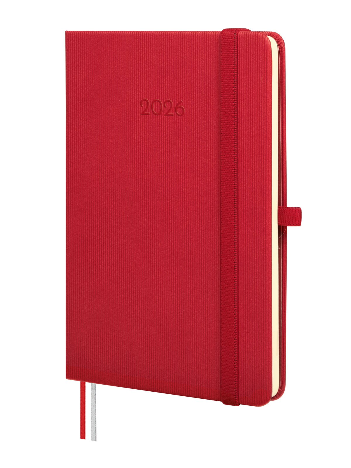 Agenda encuadernada año 2026 Mínimal Textura M4-118x168 mm Semana Vista Horizontal Finocam rojo catalán multilingüe Rojo-1
