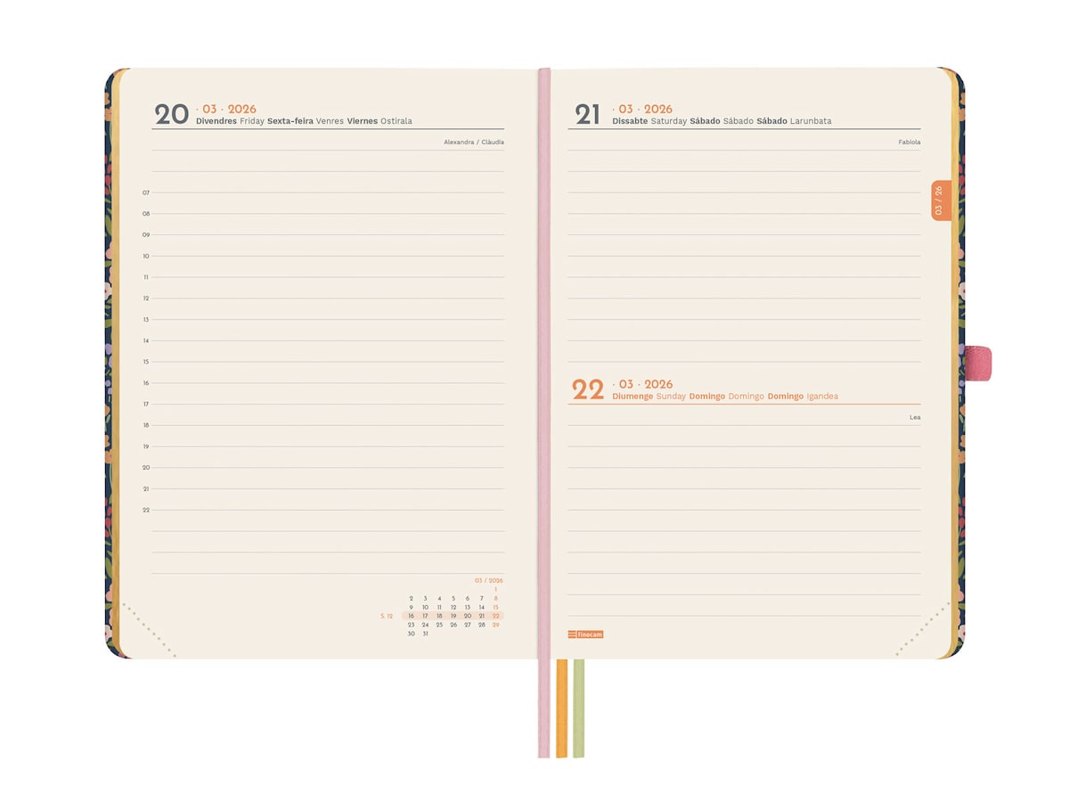 Agenda encuadernada año 2026 Mínimal Design M4-118x168 mm 1 Día Página Flora Finocam multicolor catalán multilingüe 4