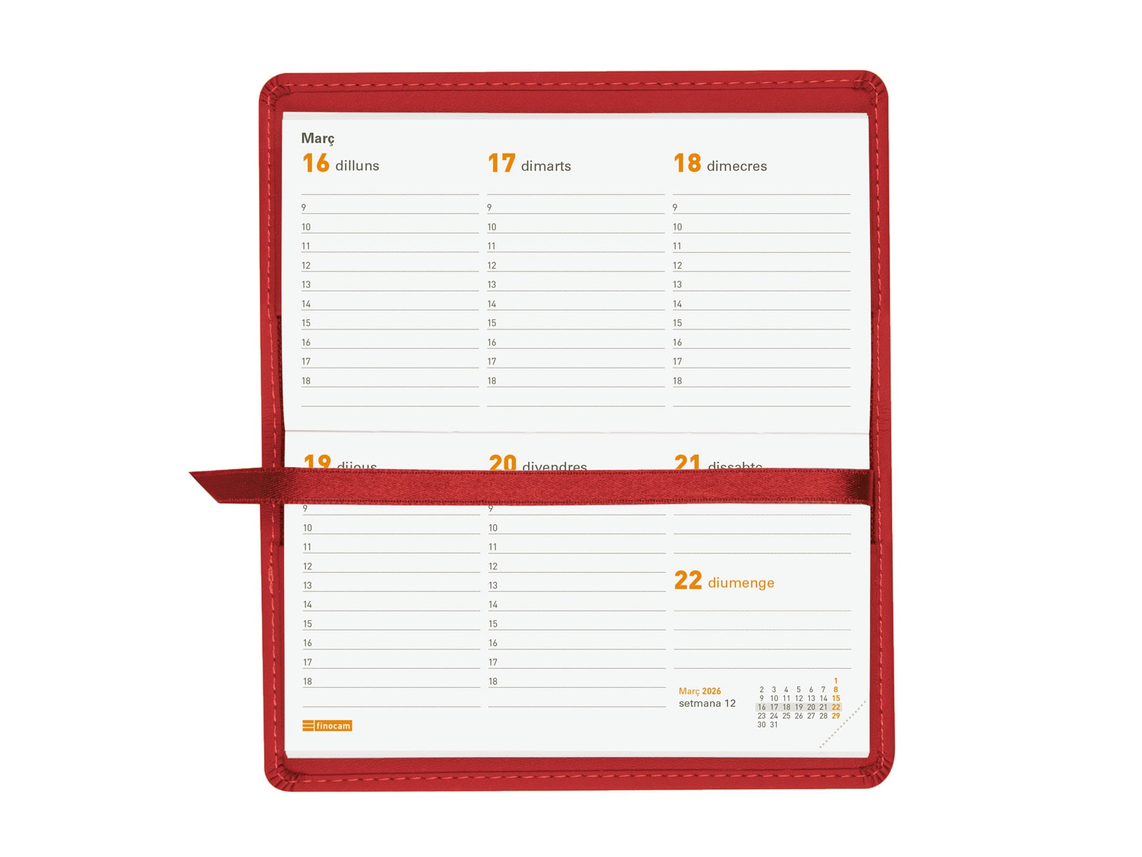 Agenda año 2026 Plana Ibis PL1-118x64 mm Semana Vista Vertical Finocam rojo catalán Rojo-4