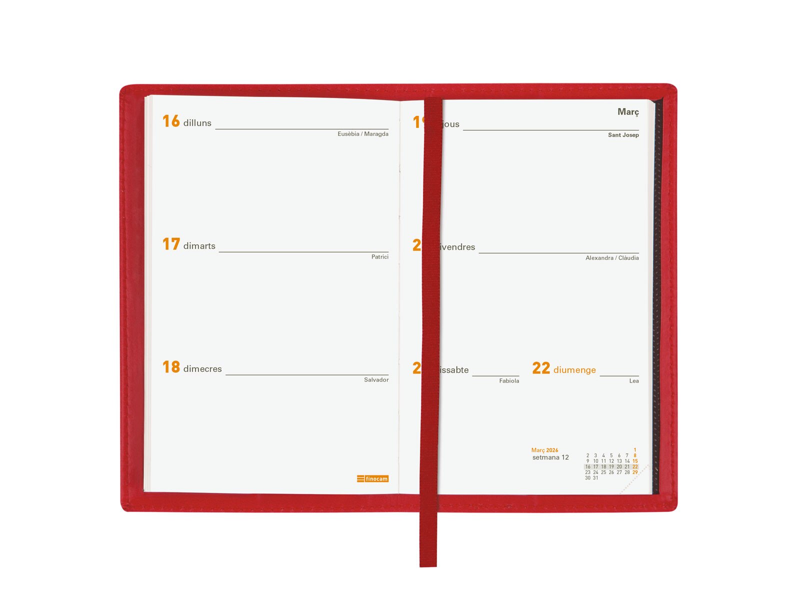 Agenda año 2026 Plana Ibis PL3-82x127 mm Semana Vista Horizontal Finocam rojo catalán Rojo-4