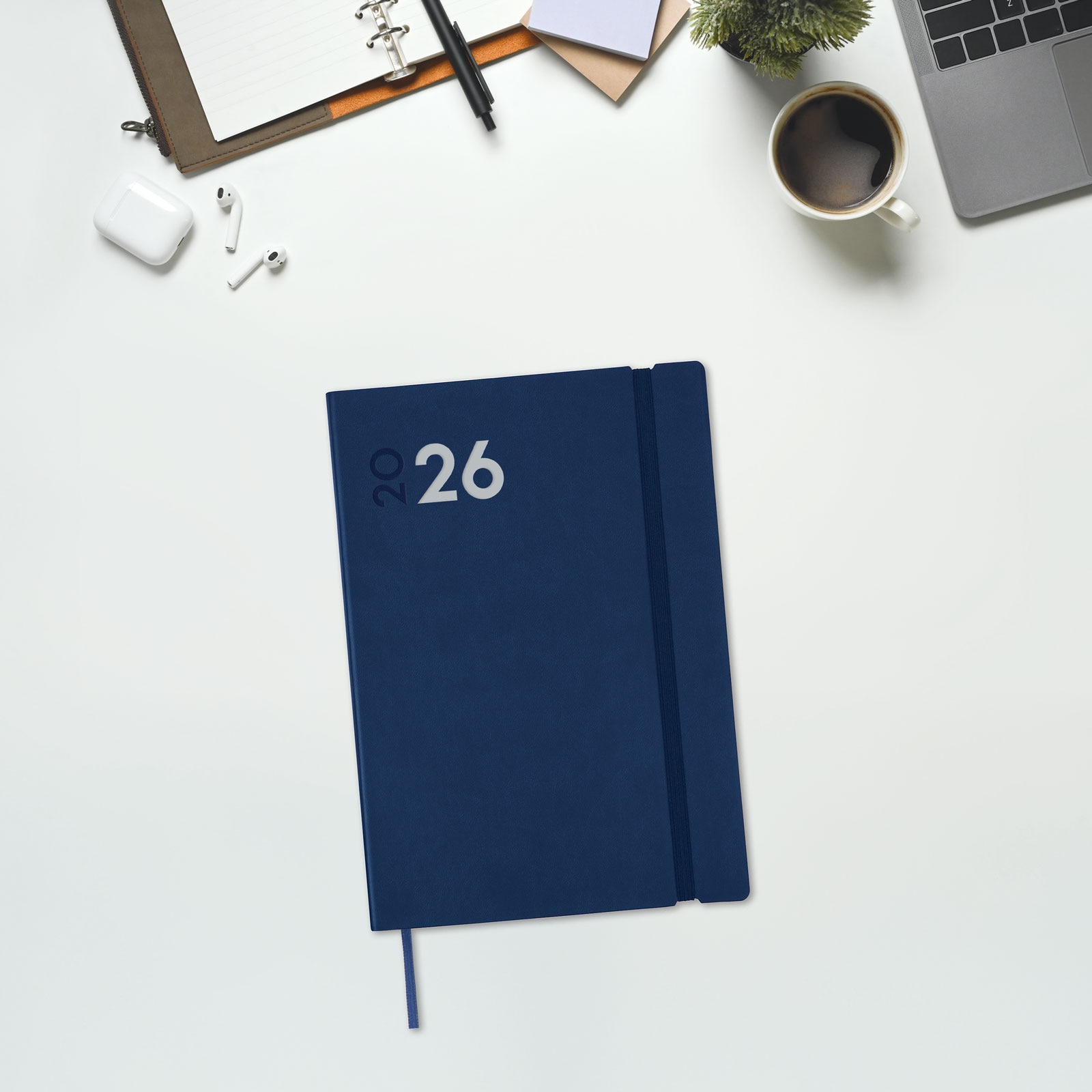 Agenda encuadernada año 2026 Dynamic Mara Y10-140x204 mm Semana Vista Horizontal Finocam azul castellano multilingüe Azul-2