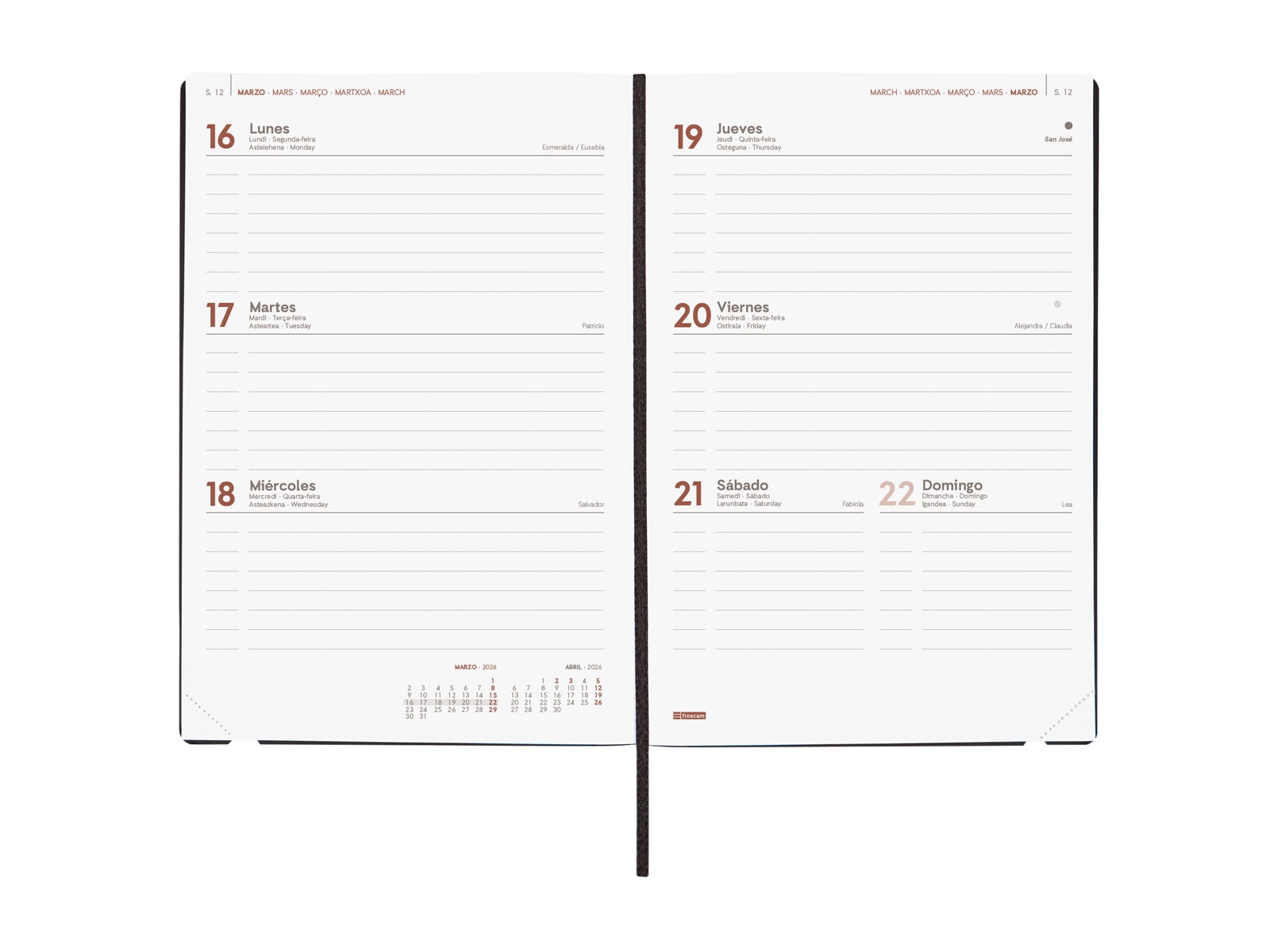 Agenda encuadernada año 2026 Dynamic Mara Y10-140x204 mm Semana Vista Horizontal Finocam azul castellano multilingüe Azul-4