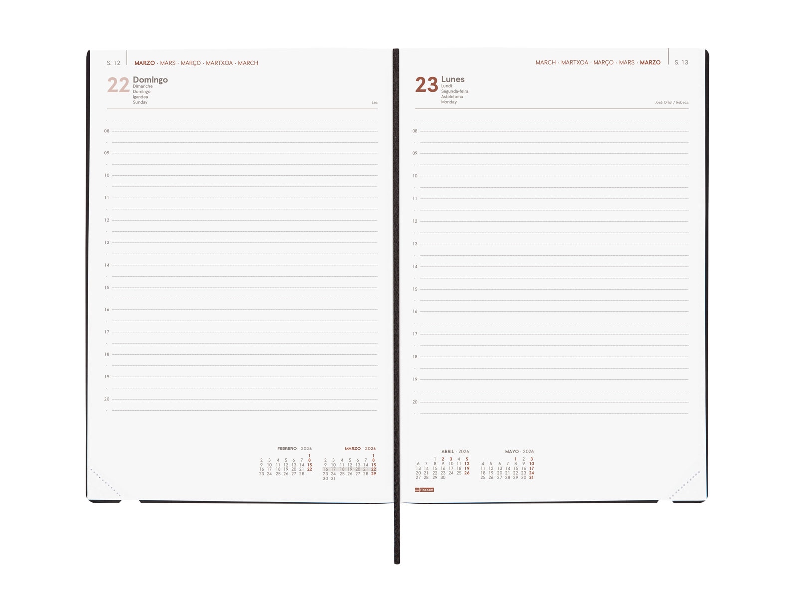 Agenda encuadernada año 2026 Dynamic Mara Y11-165x240 mm 1 Día Página Finocam azul castellano multilingüe Azul-4