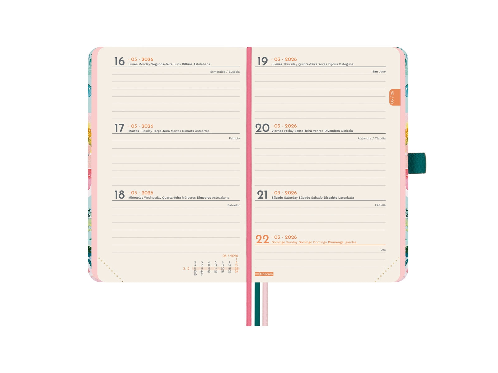 Agenda encuadernada año 2026 Mínimal Design M2-82x127 mm Semana Vista Horizontal Ahora Finocam multicolor castellano multilingüe Multicolor-4