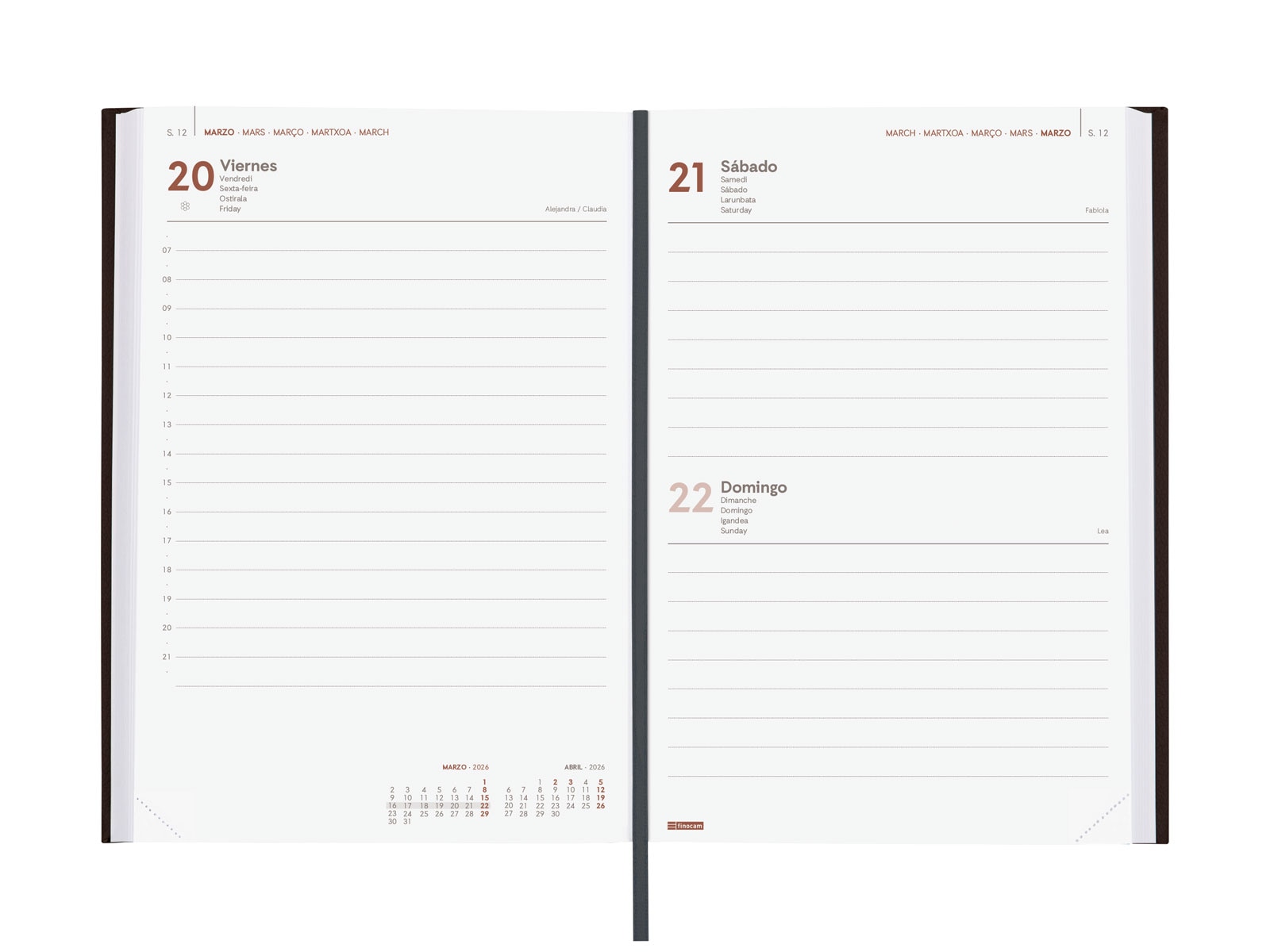 Agenda encuadernada año 2026 Dynamic Milano Y10-140x204 mm 1 Día Página Finocam negro castellano multilingüe Negro-4