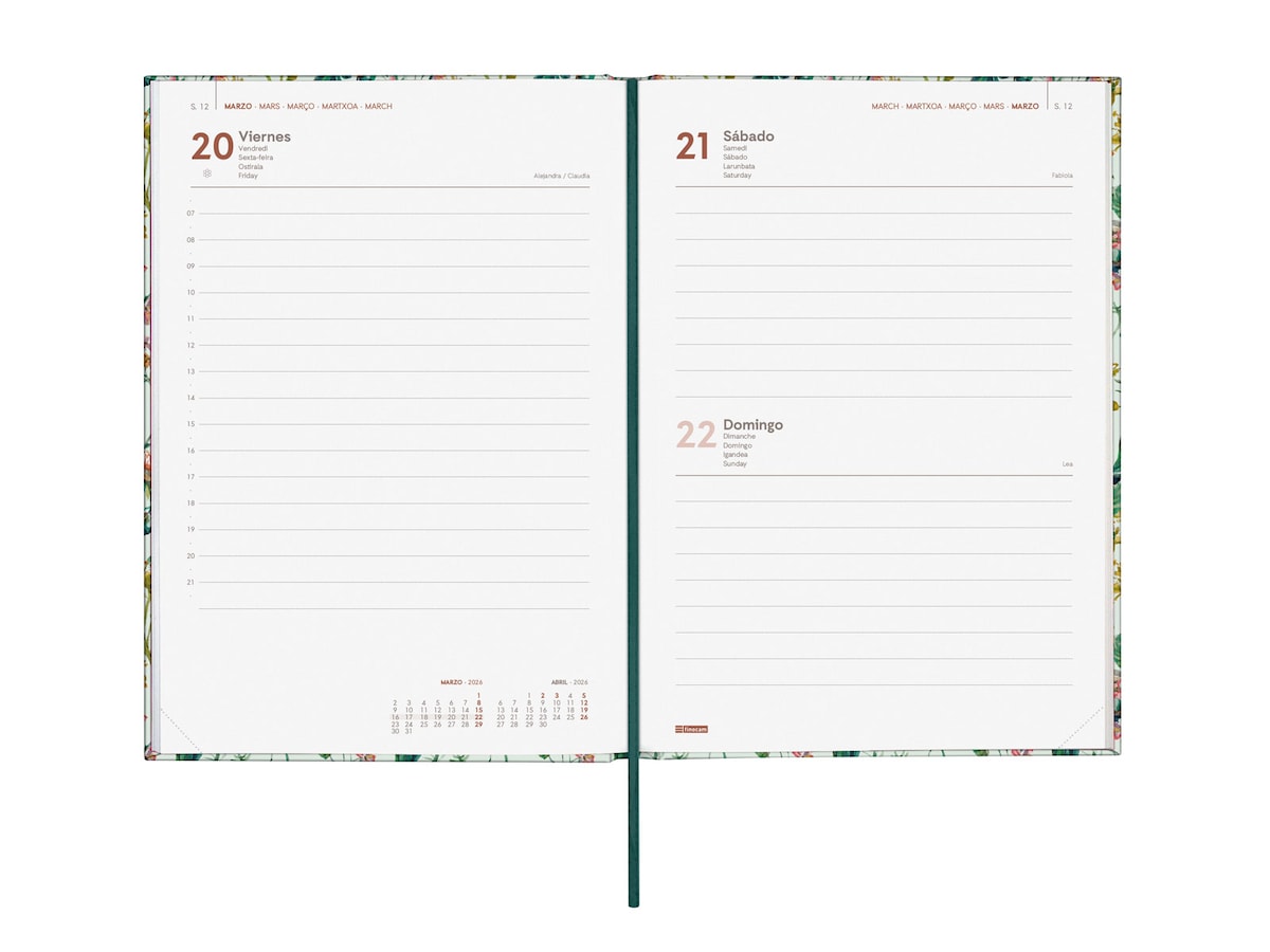 Agenda encuadernada año 2026 Dynamic Porto Design Y10-140x204 mm 1 Día Página Botanic Finocam multicolor castellano multilingüe Multicolor-4