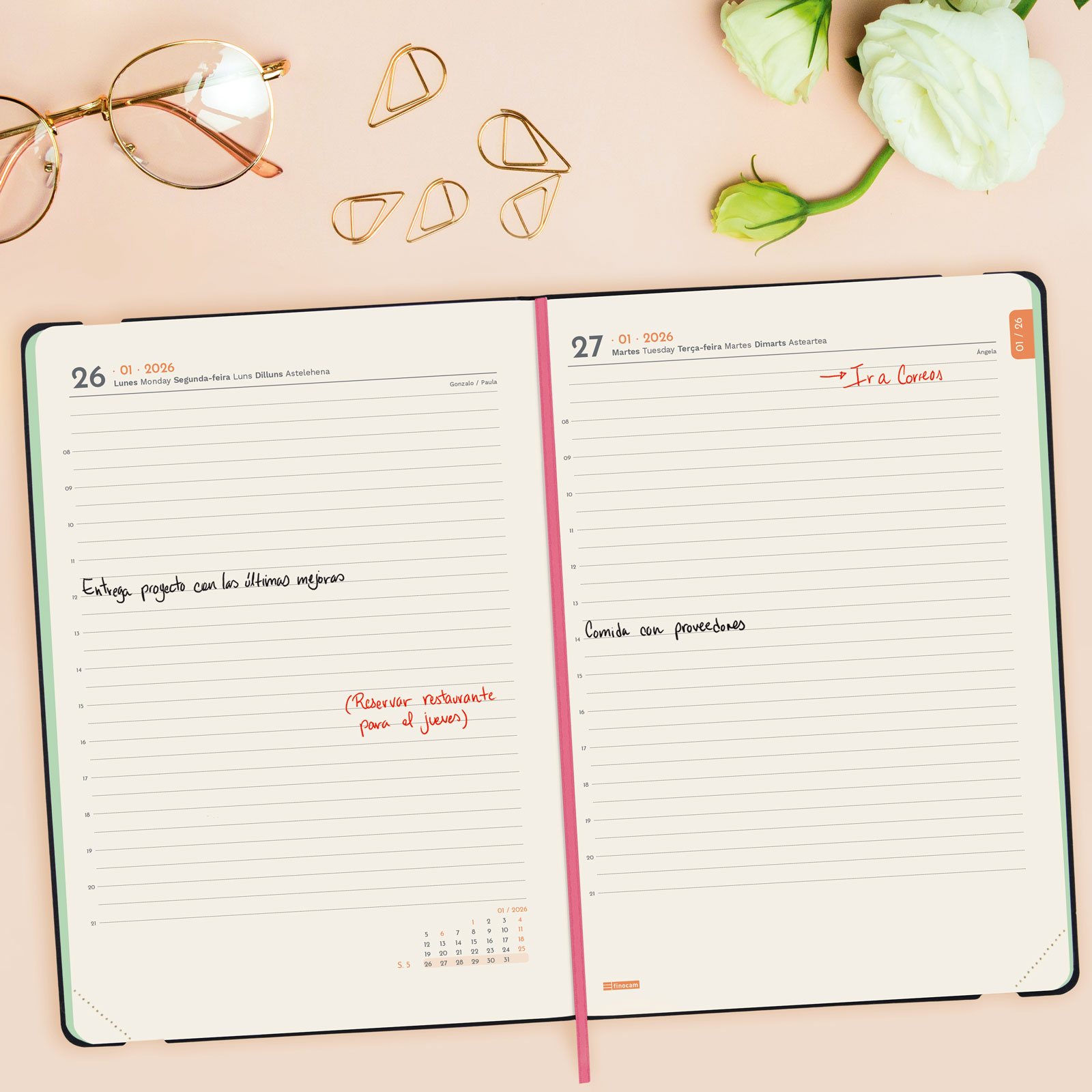 Agenda encuadernada año 2026 Flexi Joy FA5-148x210 mm 1 Día Página Bloom Finocam multicolor castellano multilingüe Multicolor-3