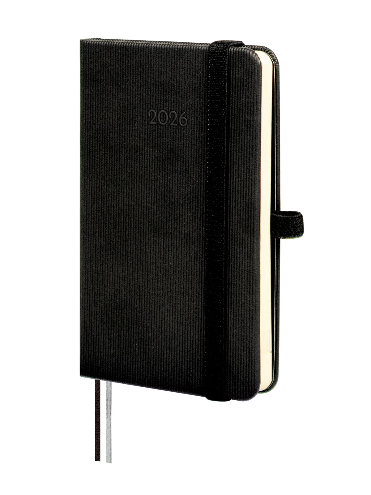 Agenda encuadernada año 2026 Mínimal Textura M2-82x127 mm Semana Vista Horizontal Finocam negro castellano multilingüe Negro-1