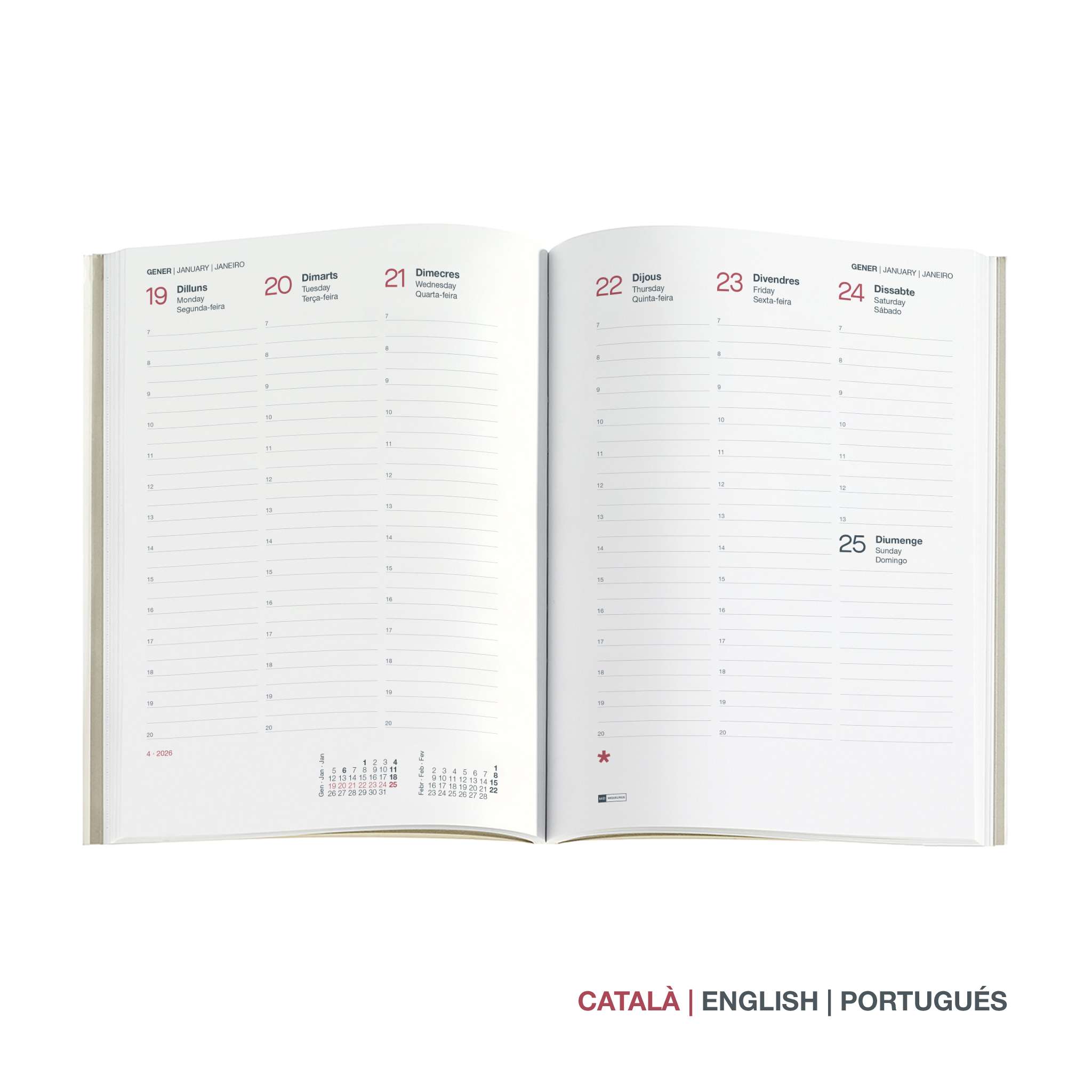 Agenda Plus Semana Vista Vertical Catalán Luxor Flexible Negro 2026 Miquelrius Negro-2