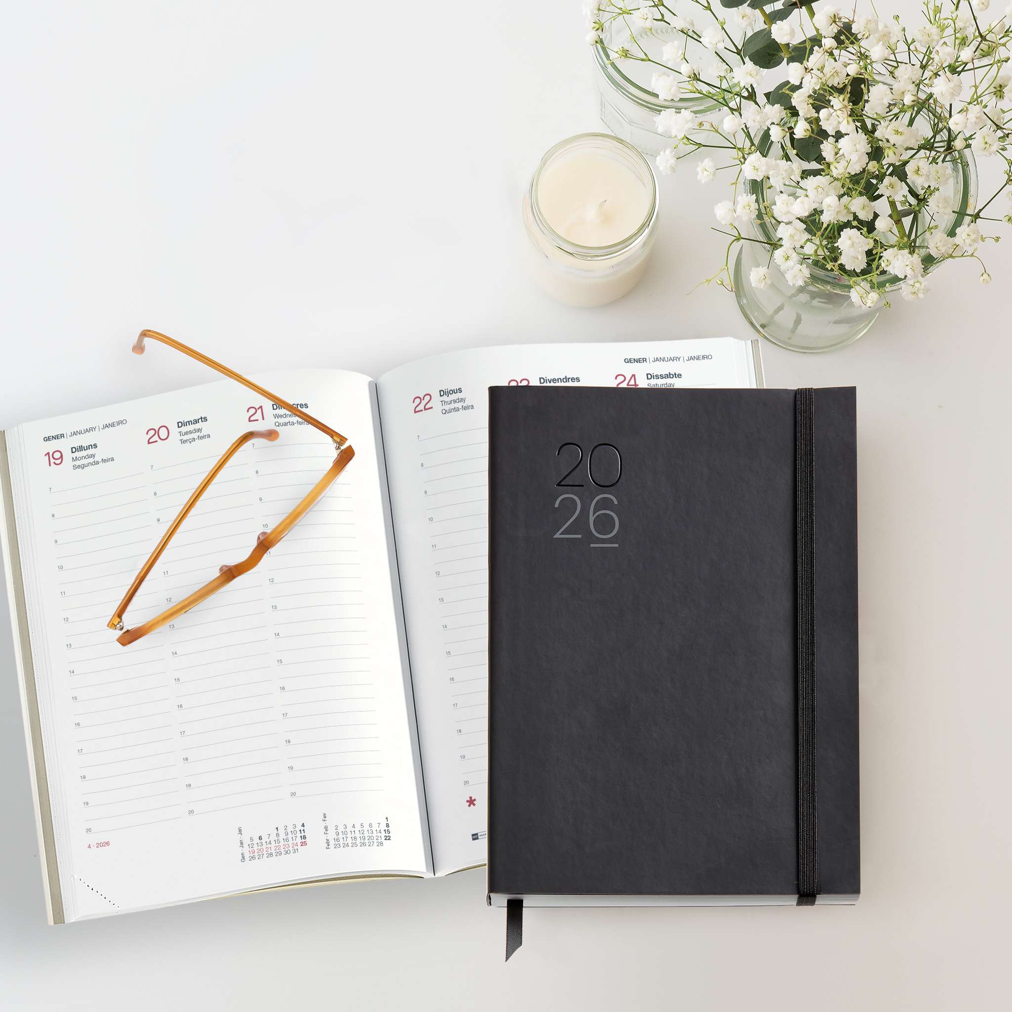 Agenda Plus Semana Vista Vertical Catalán Luxor Flexible Negro 2026 Miquelrius Negro-6