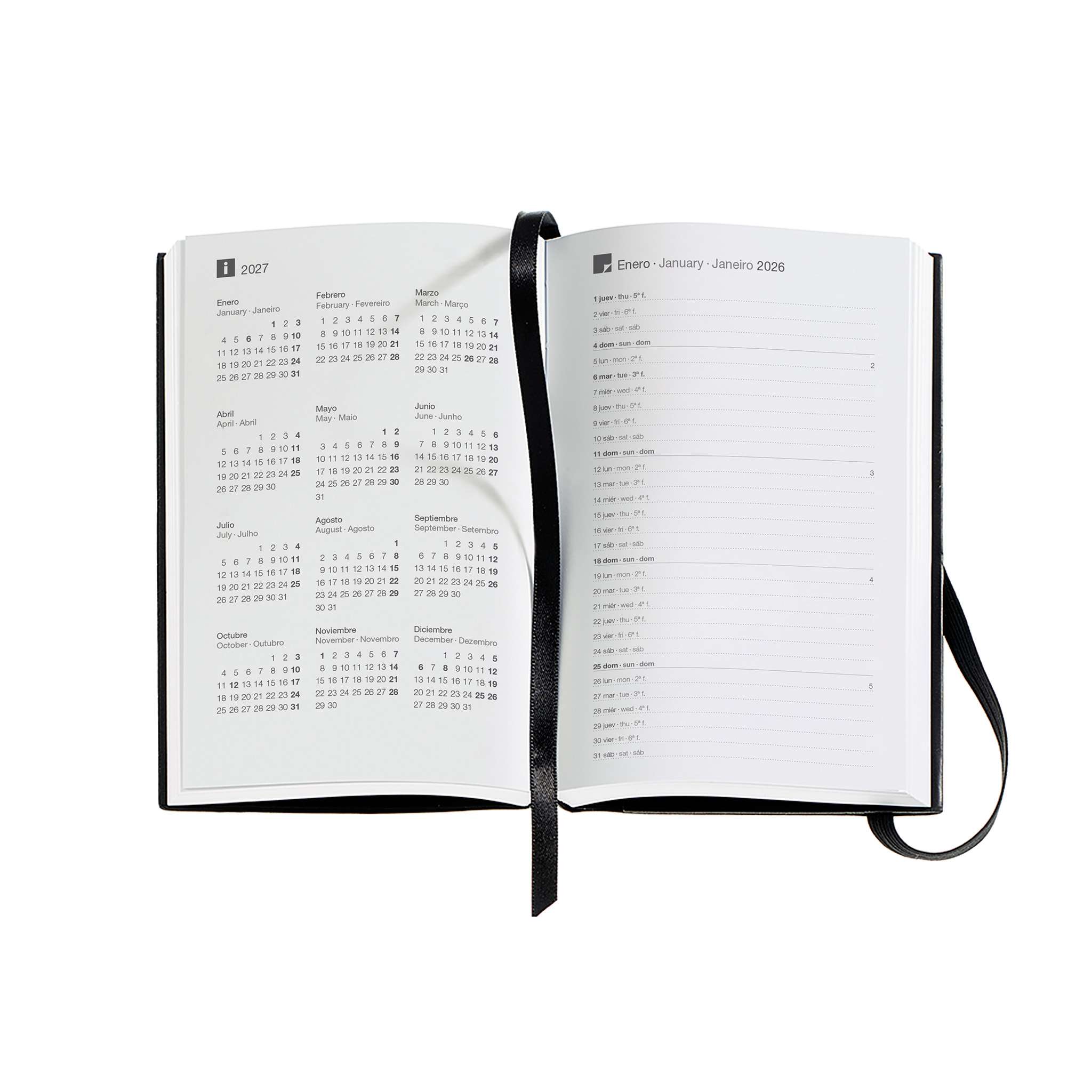 Agenda Passport Semana Vista Luxor Flexible Negro 2026 Miquelrius Negro-3
