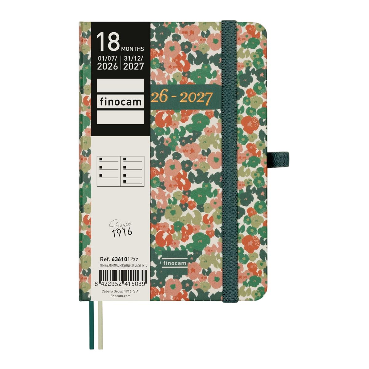 Agenda 18 meses julio 2026-diciembre 2027 Mínimal M3-100x150 mm semana vista horizontal Daisy Finocam internacional multilingüe Multicolor-2