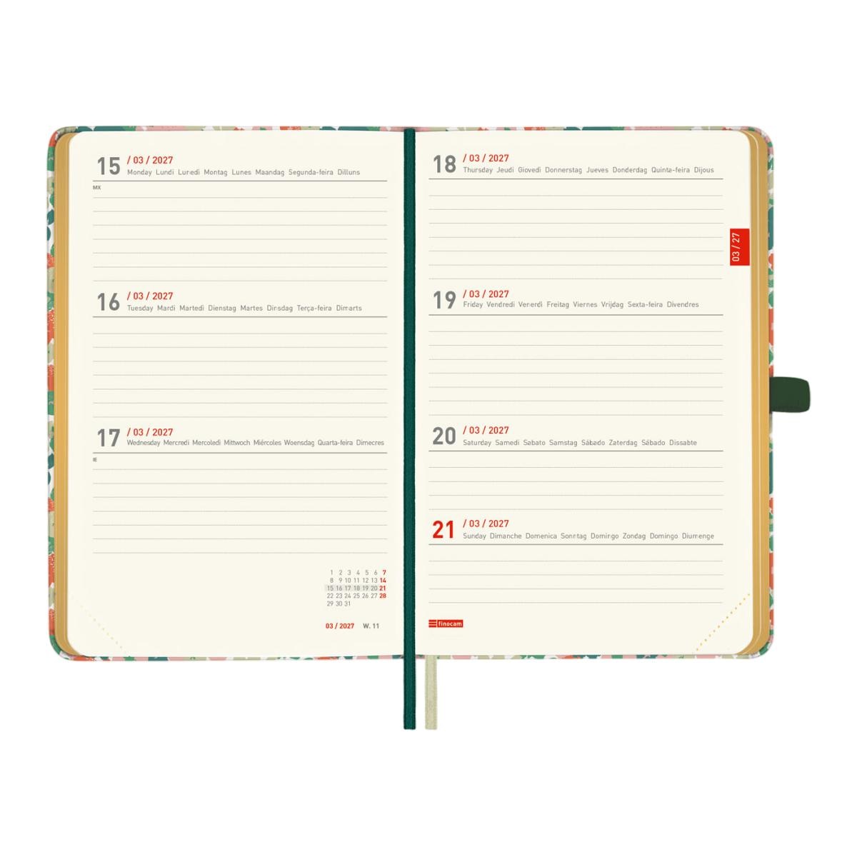 Agenda 18 meses julio 2026-diciembre 2027 Mínimal M3-100x150 mm semana vista horizontal Daisy Finocam internacional multilingüe Multicolor-5