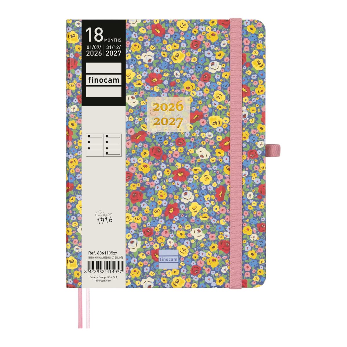 Agenda 18 meses julio 2026-diciembre 2027 Mínimal M5-140x190 mm semana vista horizontal Girl Finocam internacional multilingüe Multicolor-2