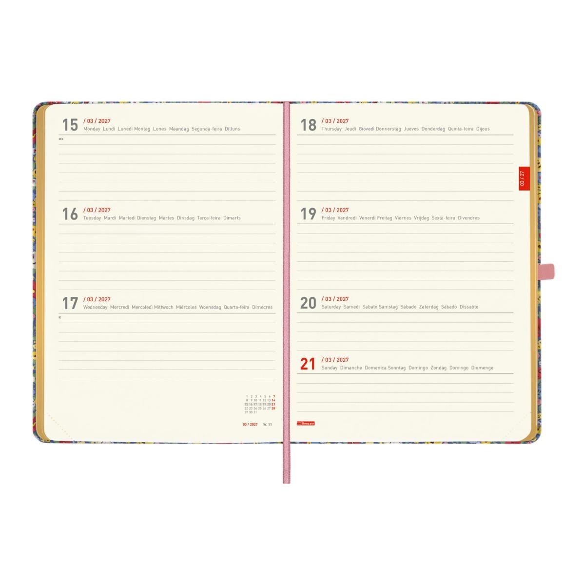 Agenda 18 meses julio 2026-diciembre 2027 Mínimal M5-140x190 mm semana vista horizontal Girl Finocam internacional multilingüe Multicolor-5