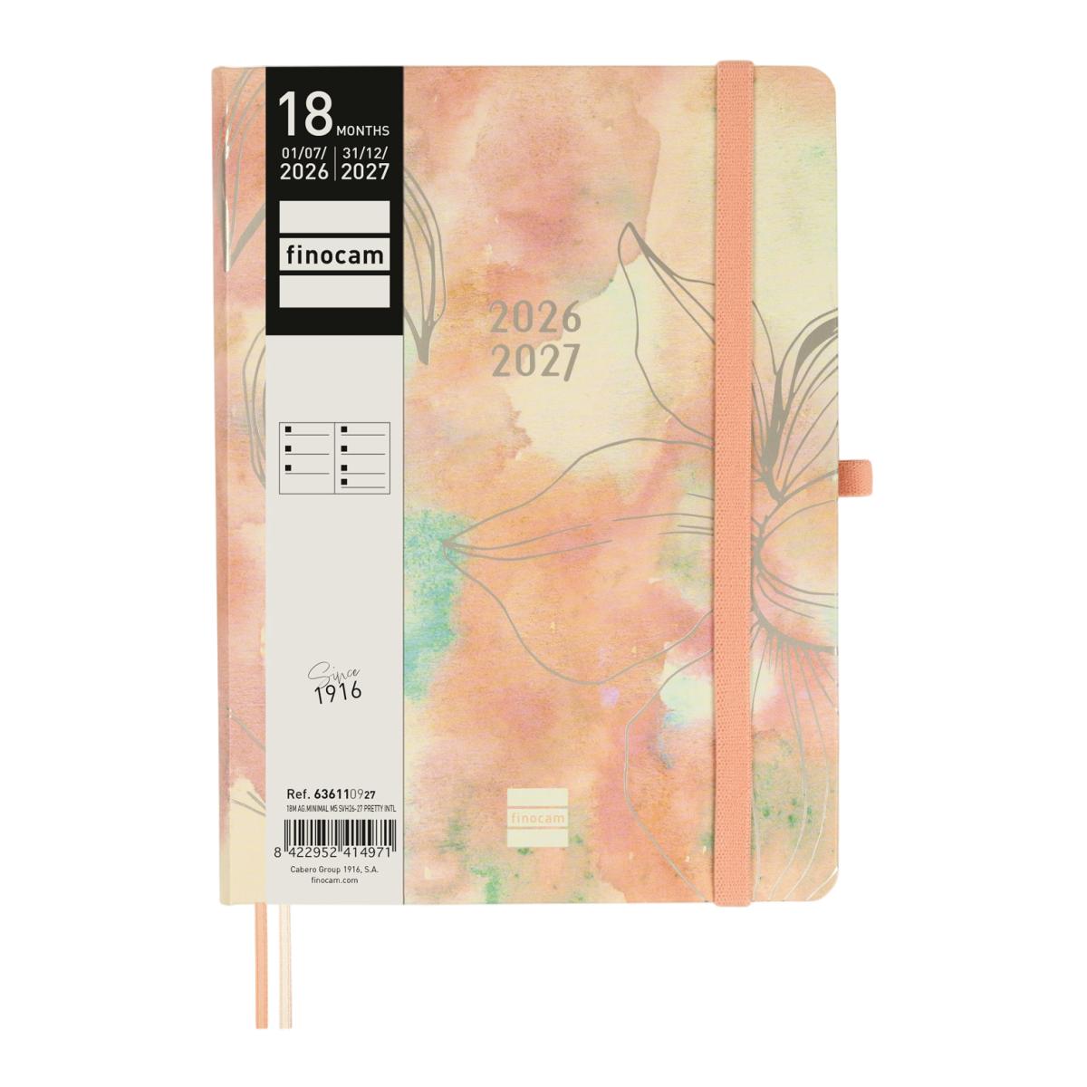 Agenda 18 meses julio 2026-diciembre 2027 Mínimal M5-140x190 mm semana vista horizontal Pretty Finocam internacional multilingüe Multicolor-2