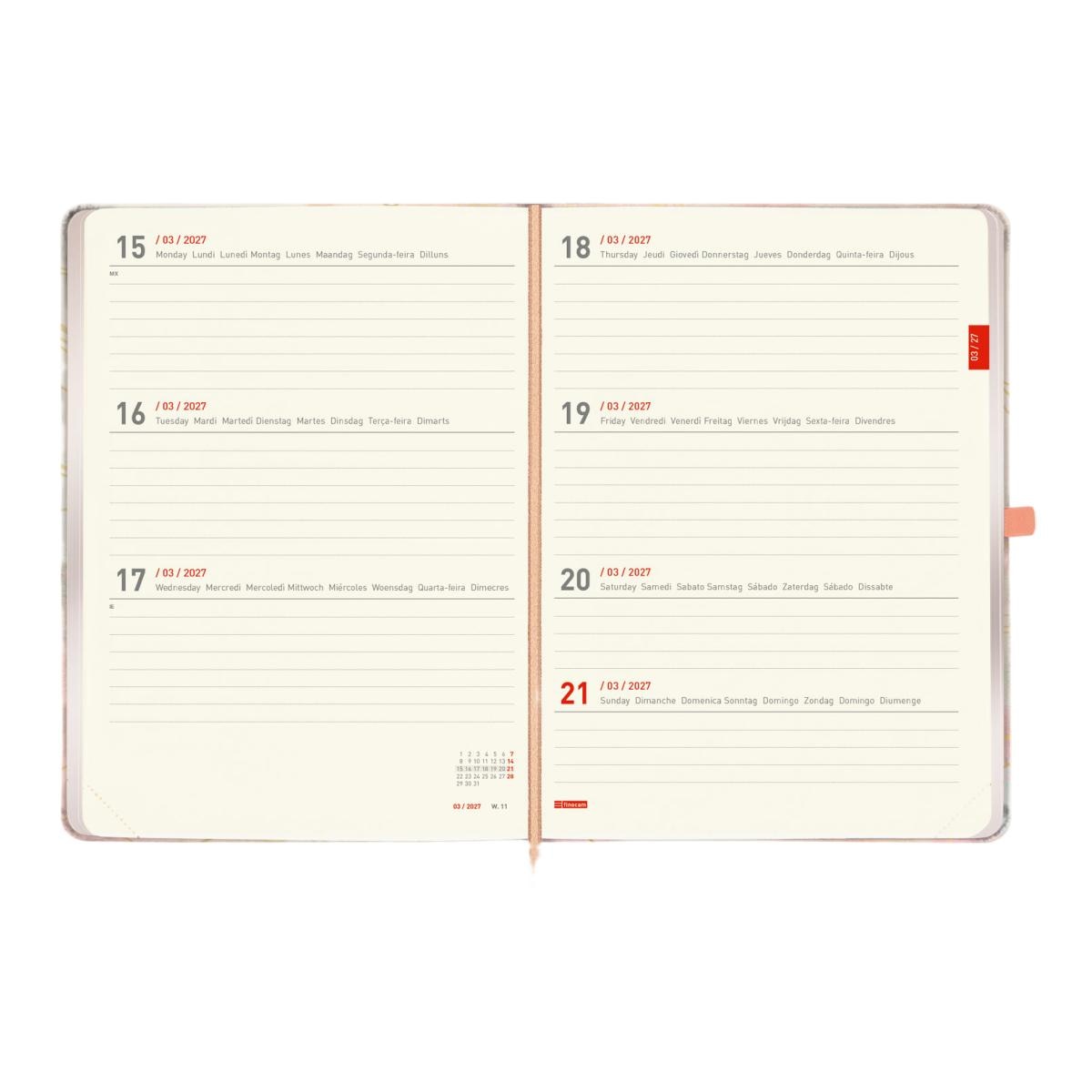 Agenda 18 meses julio 2026-diciembre 2027 Mínimal M5-140x190 mm semana vista horizontal Pretty Finocam internacional multilingüe Multicolor-5