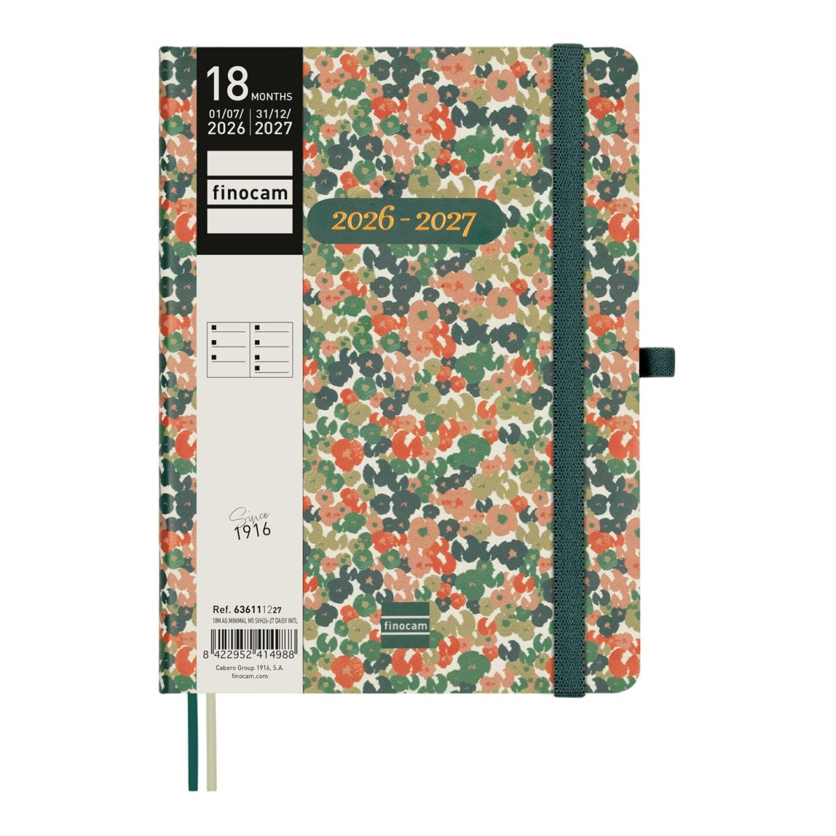 Agenda 18 meses julio 2026-diciembre 2027 Mínimal M5-140x190 mm semana vista horizontal Daisy Finocam internacional multilingüe Multicolor-2