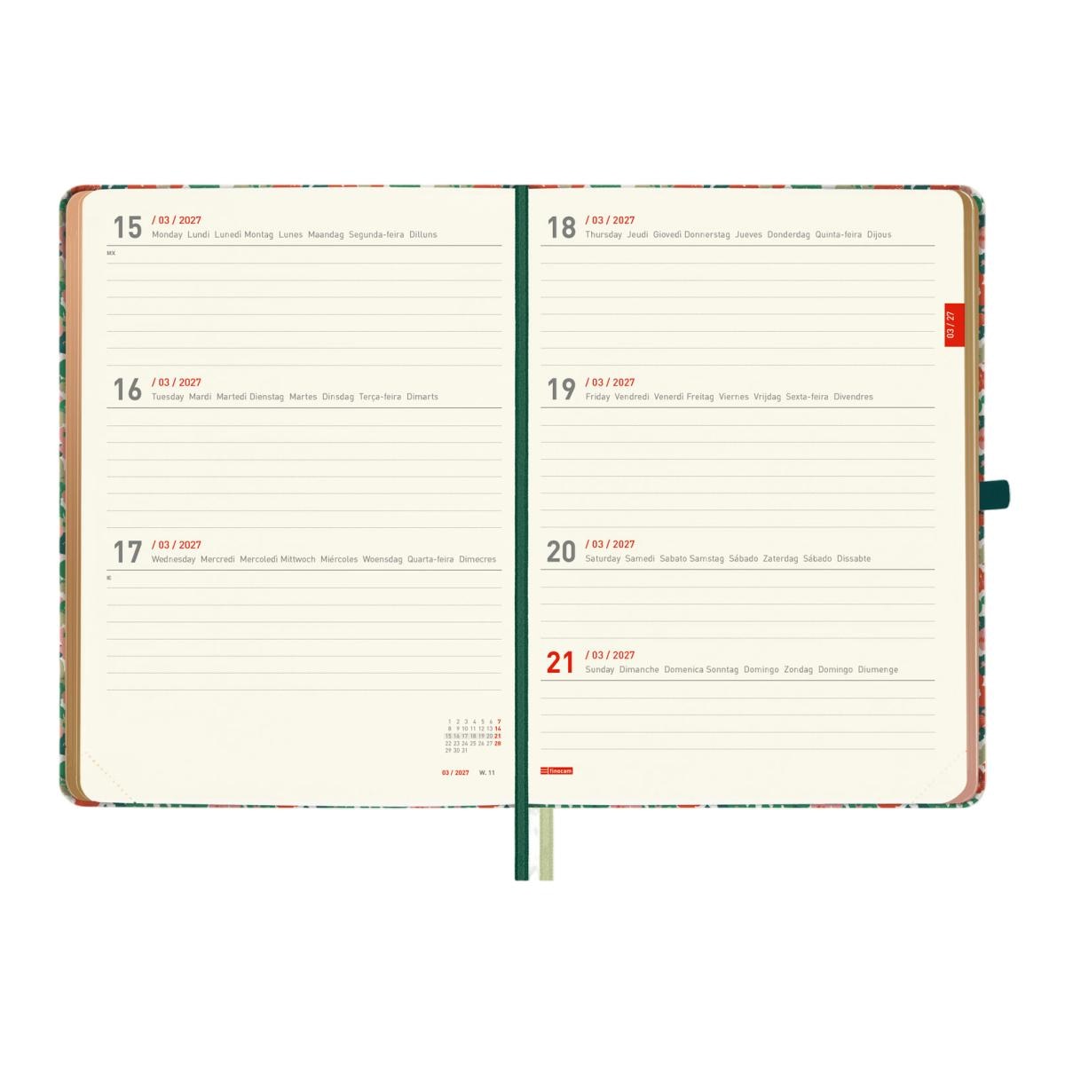 Agenda 18 meses julio 2026-diciembre 2027 Mínimal M5-140x190 mm semana vista horizontal Daisy Finocam internacional multilingüe Multicolor-5