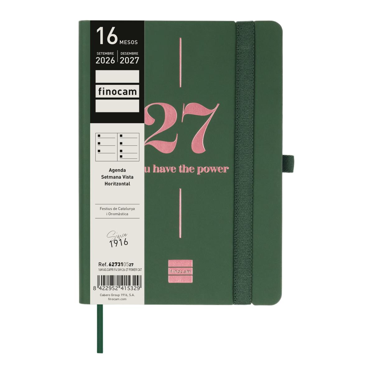 Agenda 16 meses septiembre 2026-diciembre 2027 Capri F4-118x168 mm semana vista horizontal Power Finocam catalán 2