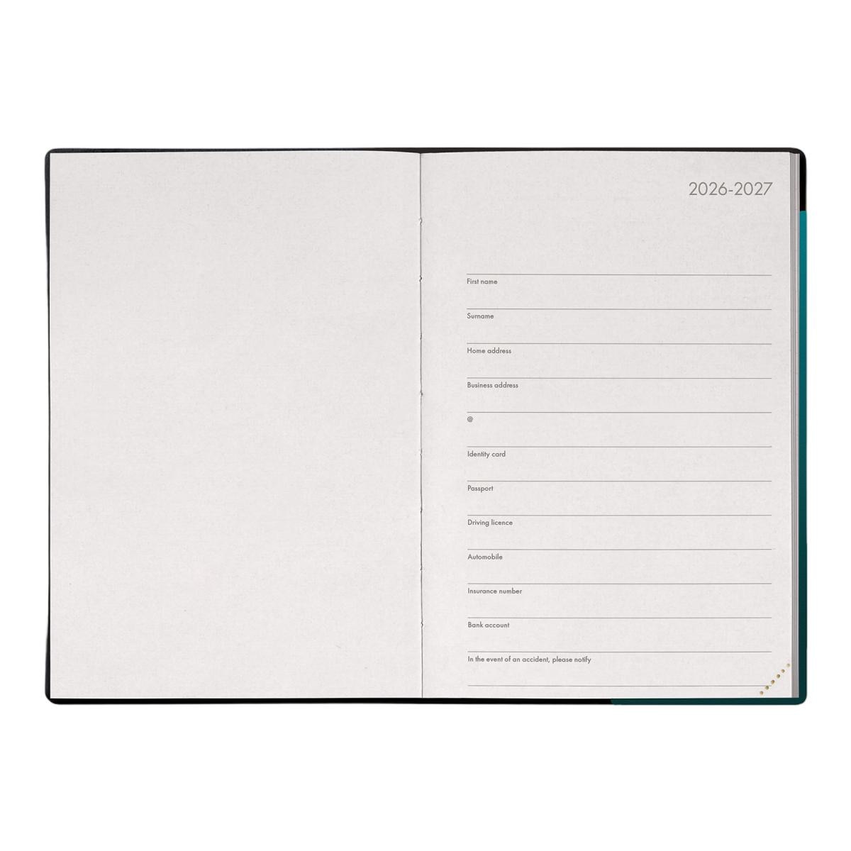 Agenda 1 Dia por Página 16 Meses 26/27 Legami Deep Teal Multilingüe Preto-2