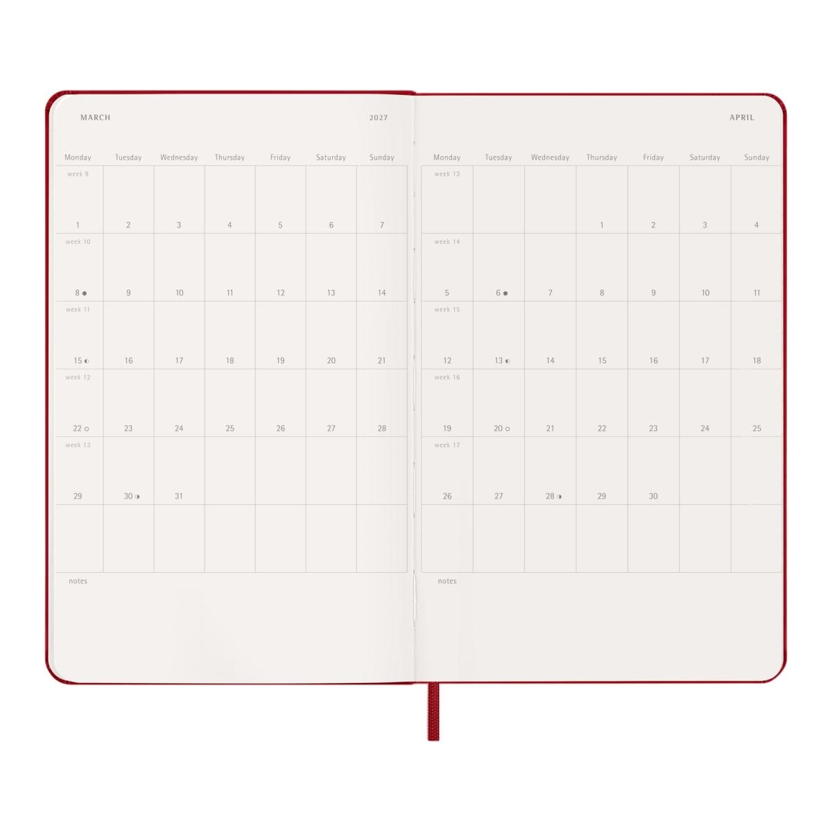 Agenda Semanal 18 Meses 2026-2027 A5 Vermelha Vermelho-5