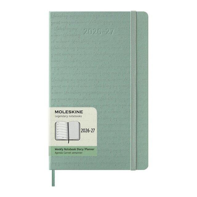 Agenda large 18 meses de julio 2026 a diciembre 2027 semana vista tapa dura Moleskine verde salvia en inglés