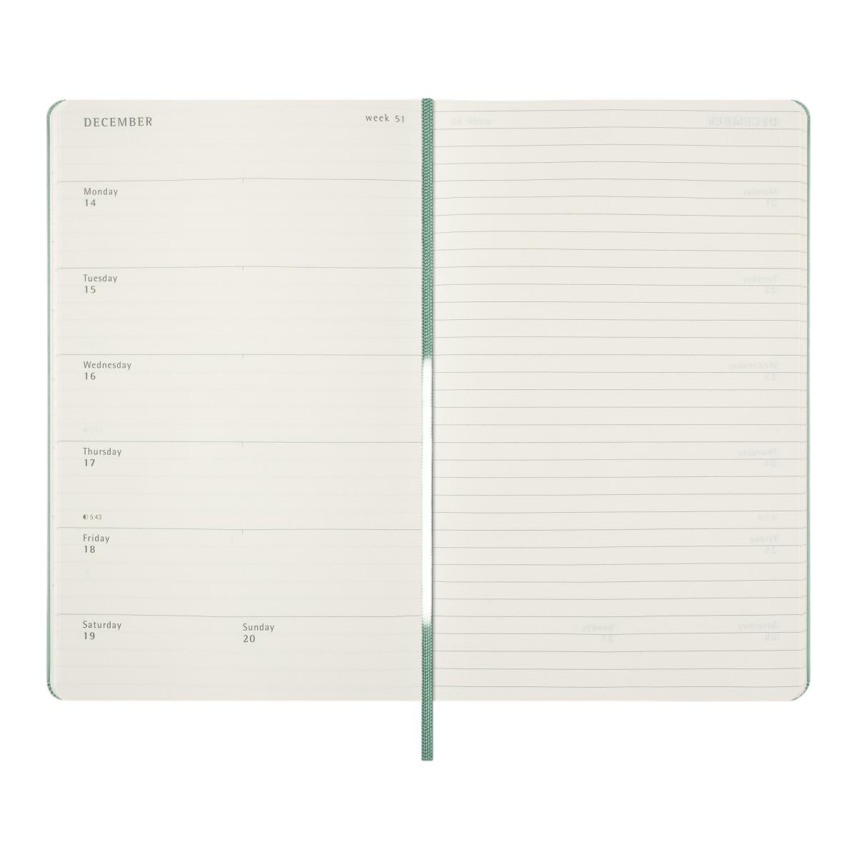 Agenda large 18 meses de julio 2026 a diciembre 2027 semana vista tapa dura Moleskine verde salvia en inglés Verde-4