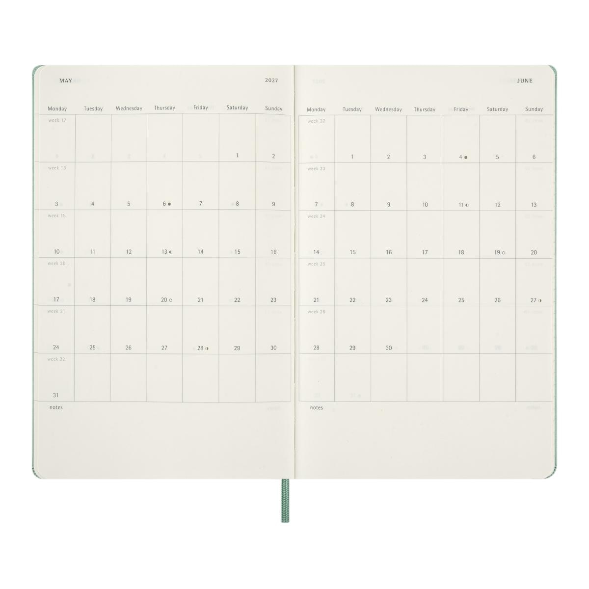 Agenda large 18 meses de julio 2026 a diciembre 2027 semana vista tapa dura Moleskine verde salvia en inglés Verde-5