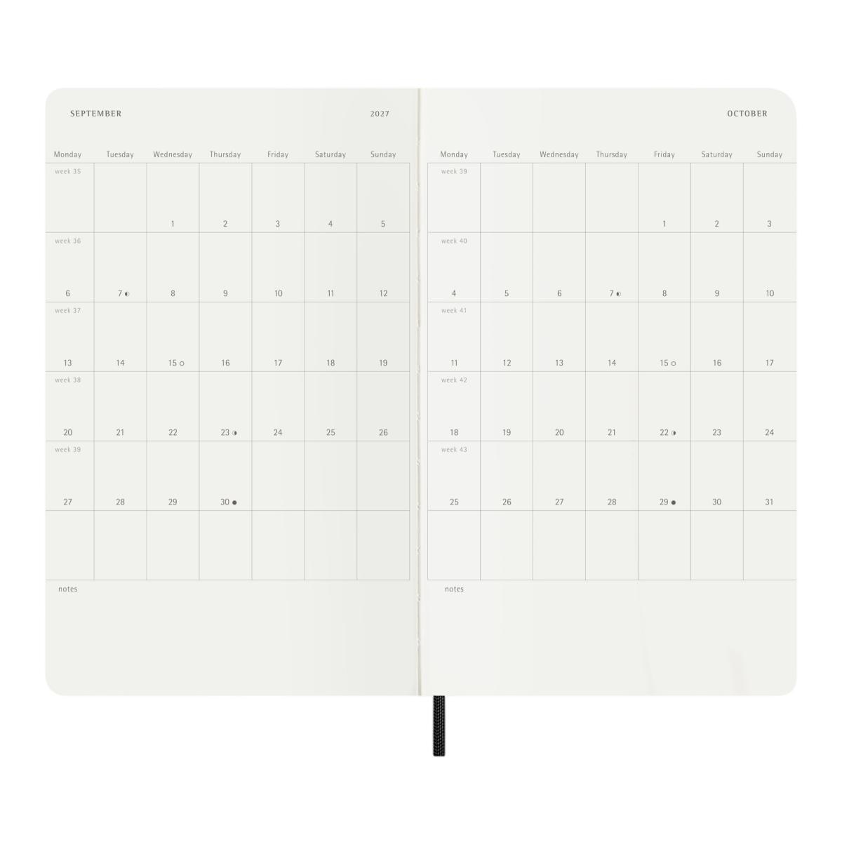 Agenda Semanal 18 Meses 2026-2027 A5 Soft Preto Preto-5