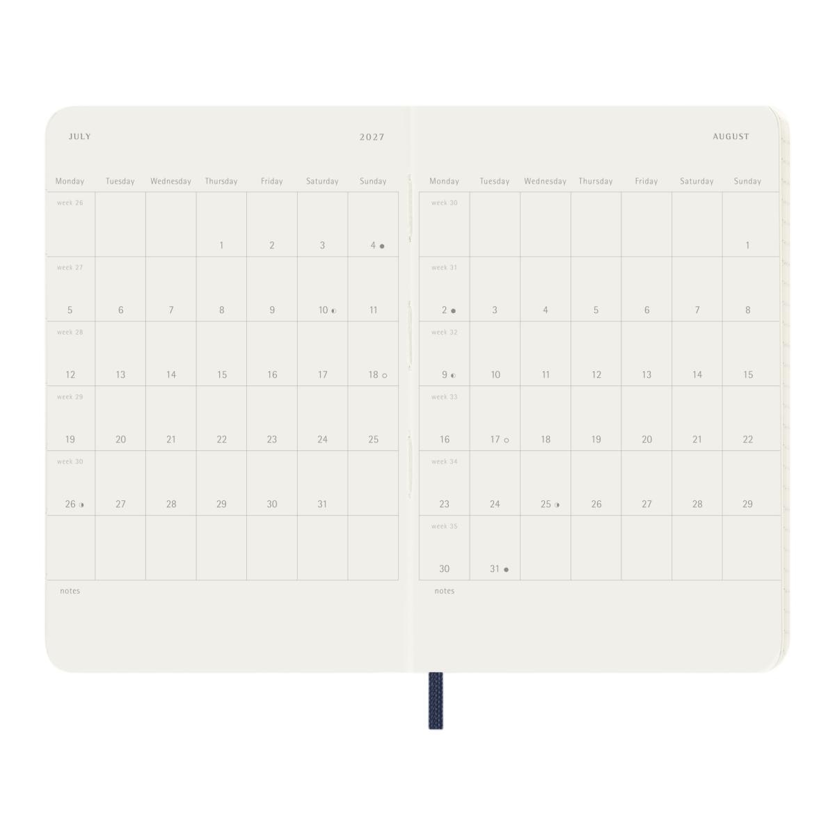 Imagen 5 de Agenda pocket 18 meses de julio 2026 a diciembre 2027 semana vista tapa blanda Moleskine azul zafiro en inglés Azul