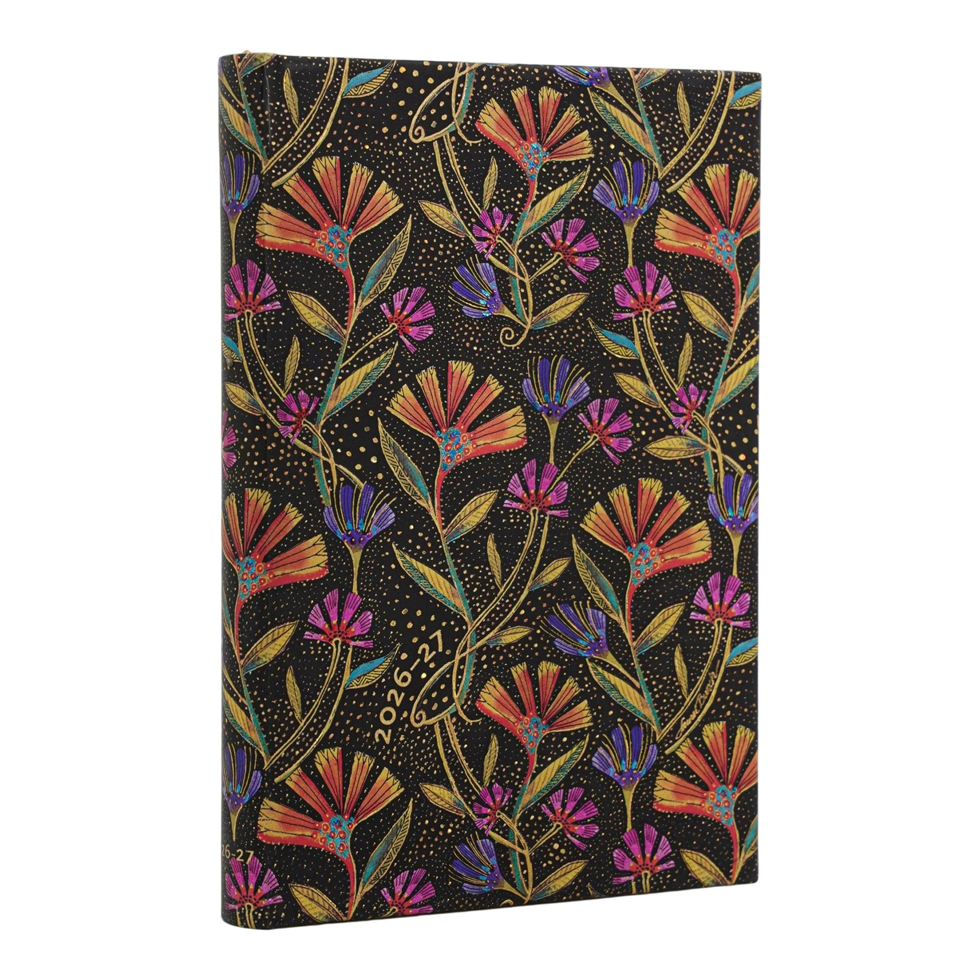 Agenda de 18 Meses (Jul 26 - Dic 27) Flores silvestres Mini (90x140mm) Apaisada de 224 páginas Paperblanks negro Negro-1