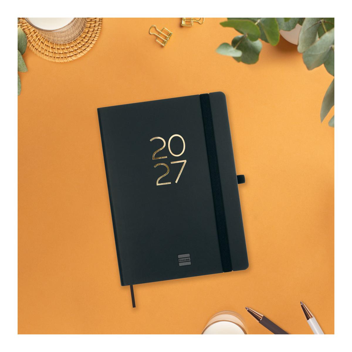 Agenda Encadernada 2027 Capri FA5-148x210 mm 1 Dia Por Página Finocam Preto Multilingue Preto-2