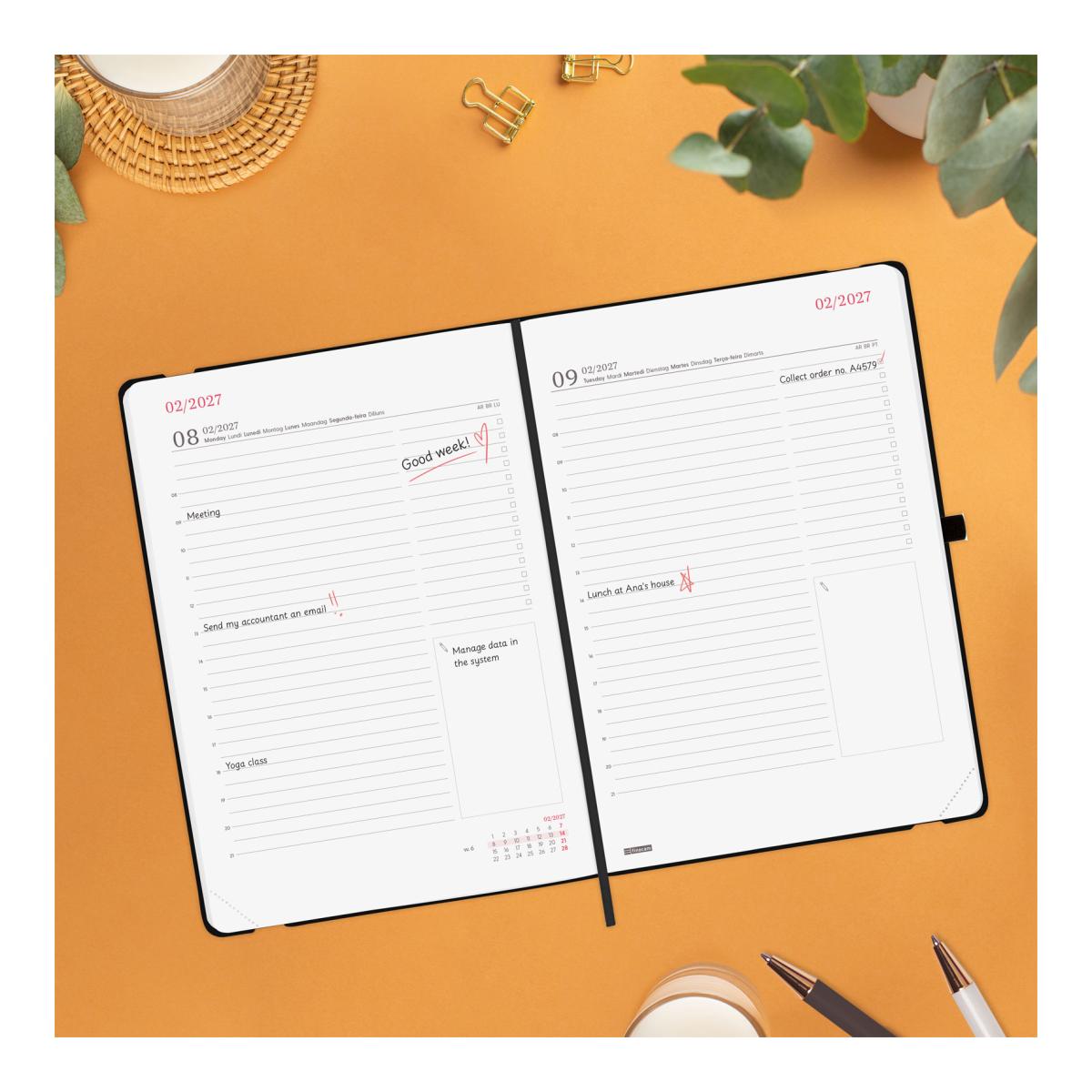 Agenda Encadernada 2027 Capri FA5-148x210 mm 1 Dia Por Página Finocam Preto Multilingue Preto-3