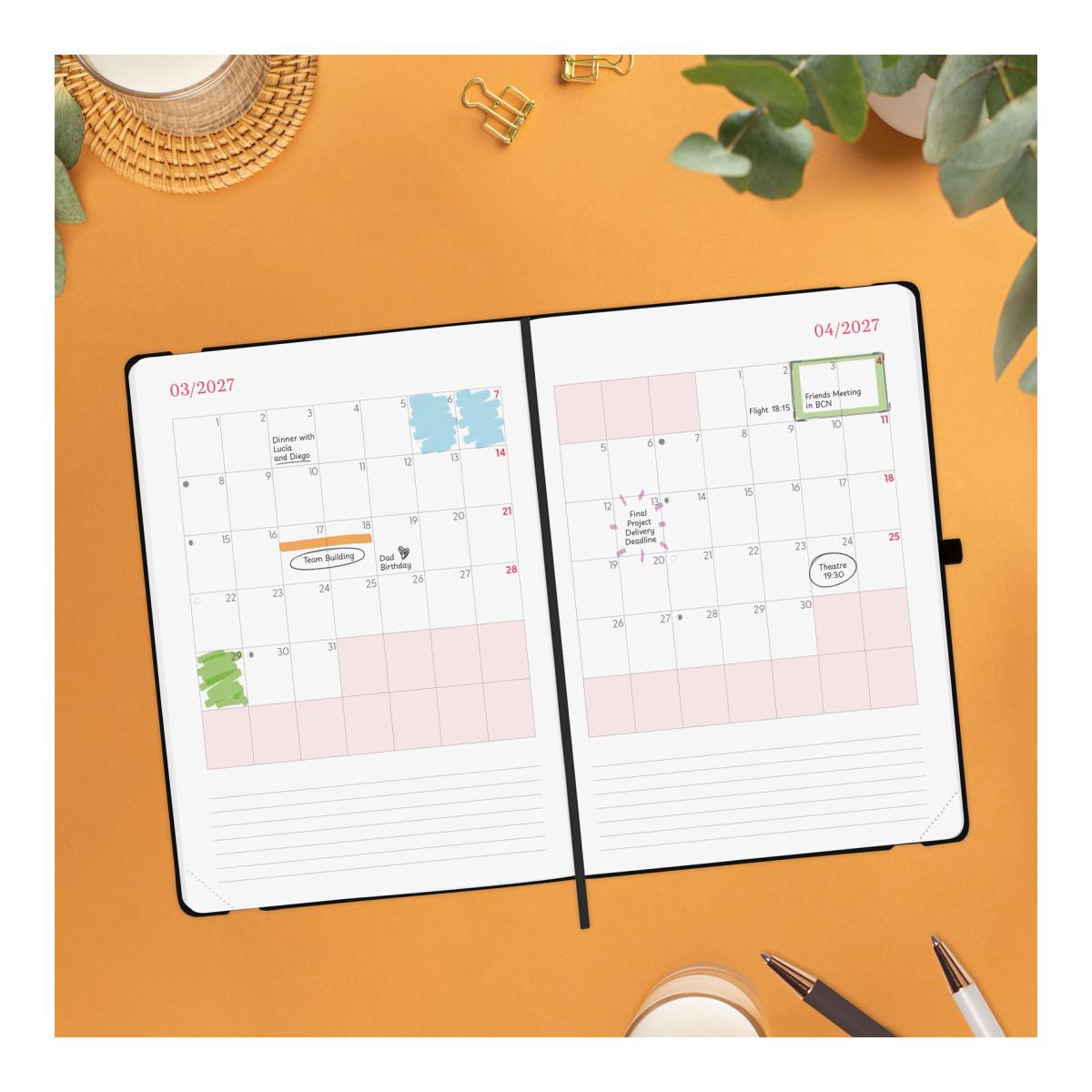 Agenda Encadernada 2027 Capri FA5-148x210 mm 1 Dia Por Página Finocam Preto Multilingue Preto-4