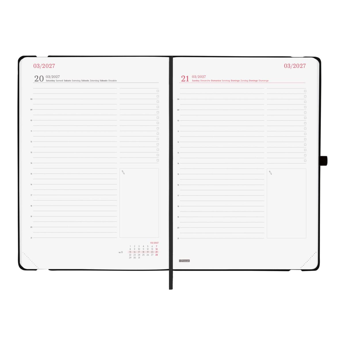 Agenda Encadernada 2027 Capri FA5-148x210 mm 1 Dia Por Página Finocam Preto Multilingue Preto-5