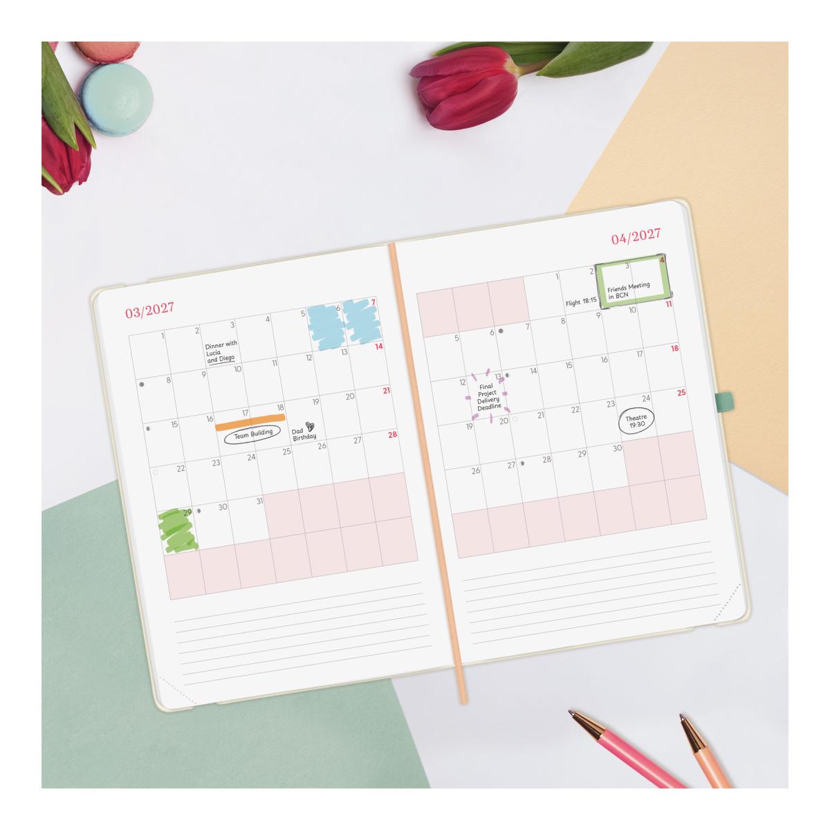 Agenda Encadernada 2027 Capri FA5-148x210 mm 1 Dia Por Página Happy Finocam Multicolor Multilingue Multicolor-4